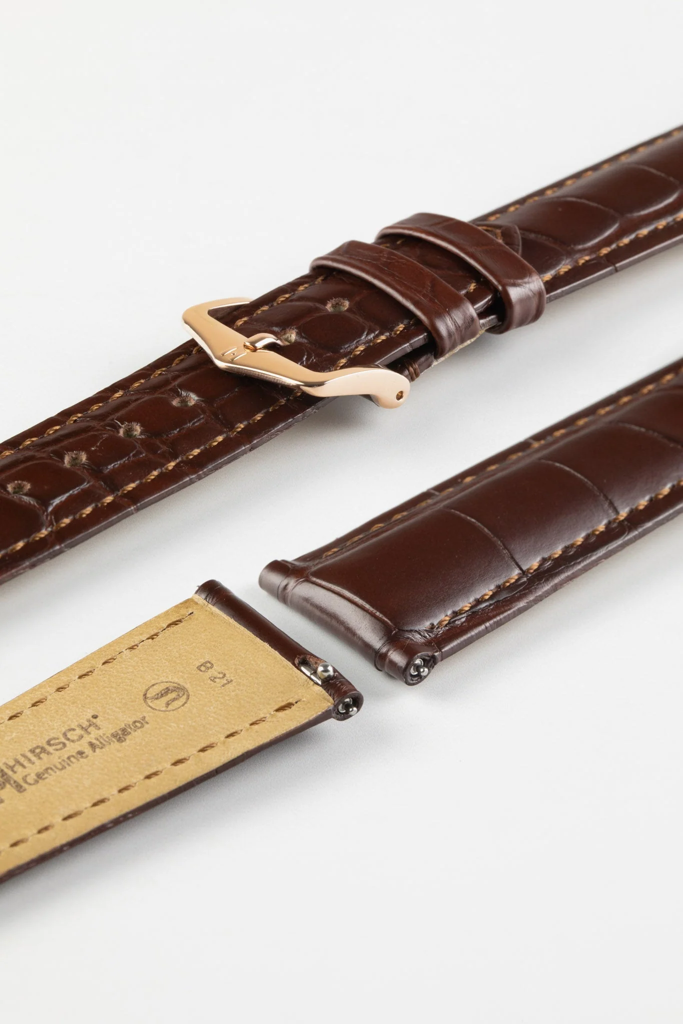 Hirsch GENUINE Louisiana Alligator Quick-Release Watch Strap in BROWN - Image 9