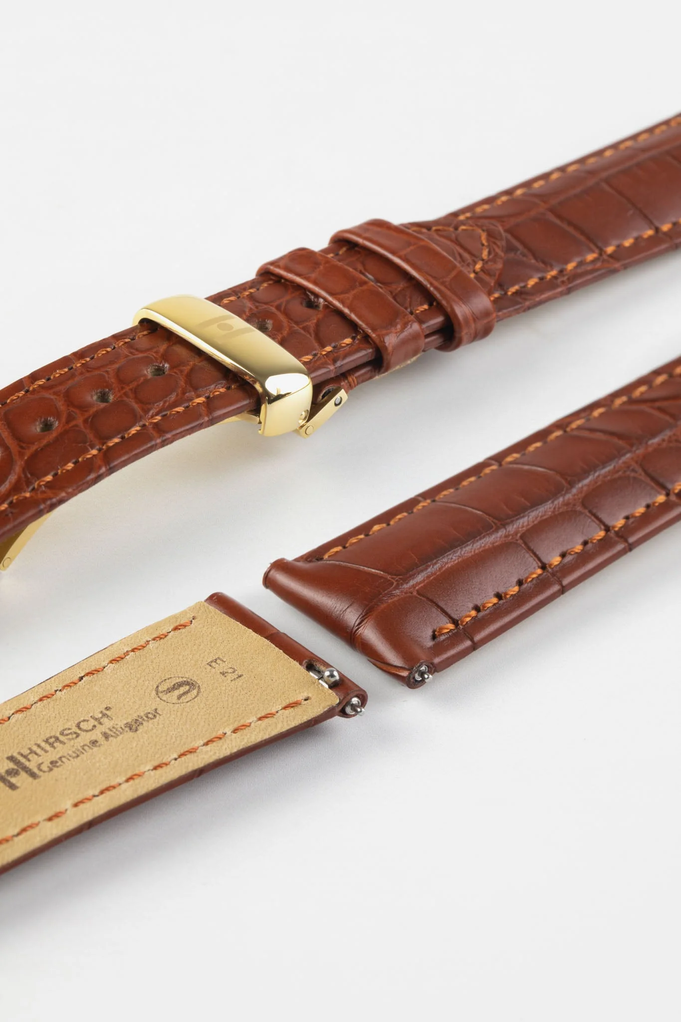 Hirsch GENUINE ALLIGATOR Louisiana Alligator Watch Strap in GOLD BROWN - Image 10