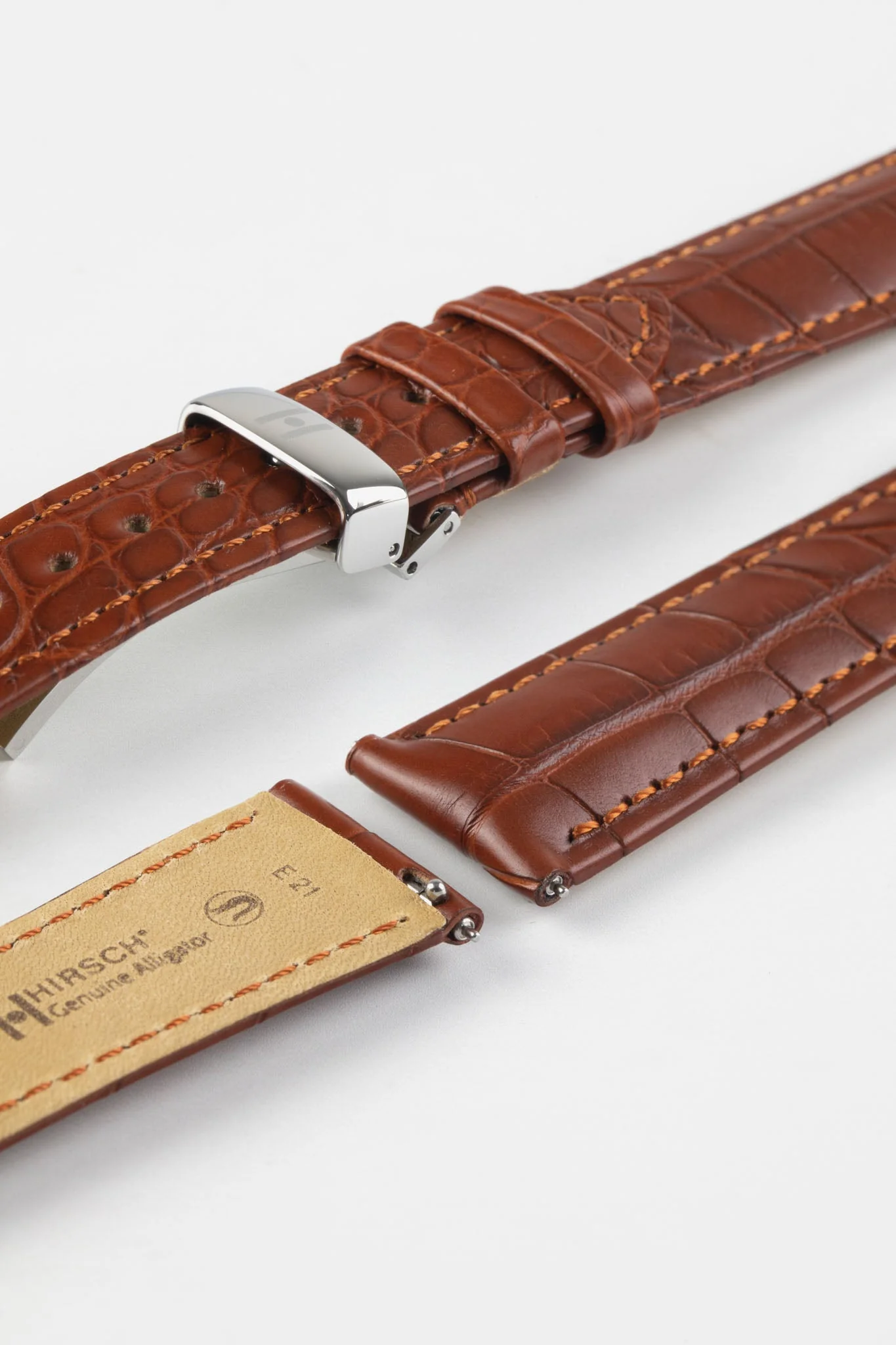 Hirsch GENUINE ALLIGATOR Louisiana Alligator Watch Strap in GOLD BROWN - Image 11