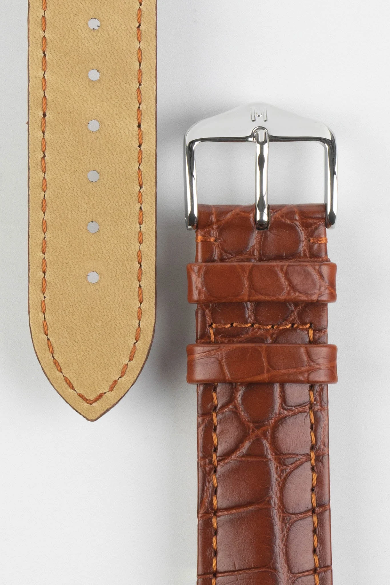 Hirsch GENUINE ALLIGATOR Louisiana Alligator Watch Strap in GOLD BROWN - Image 3