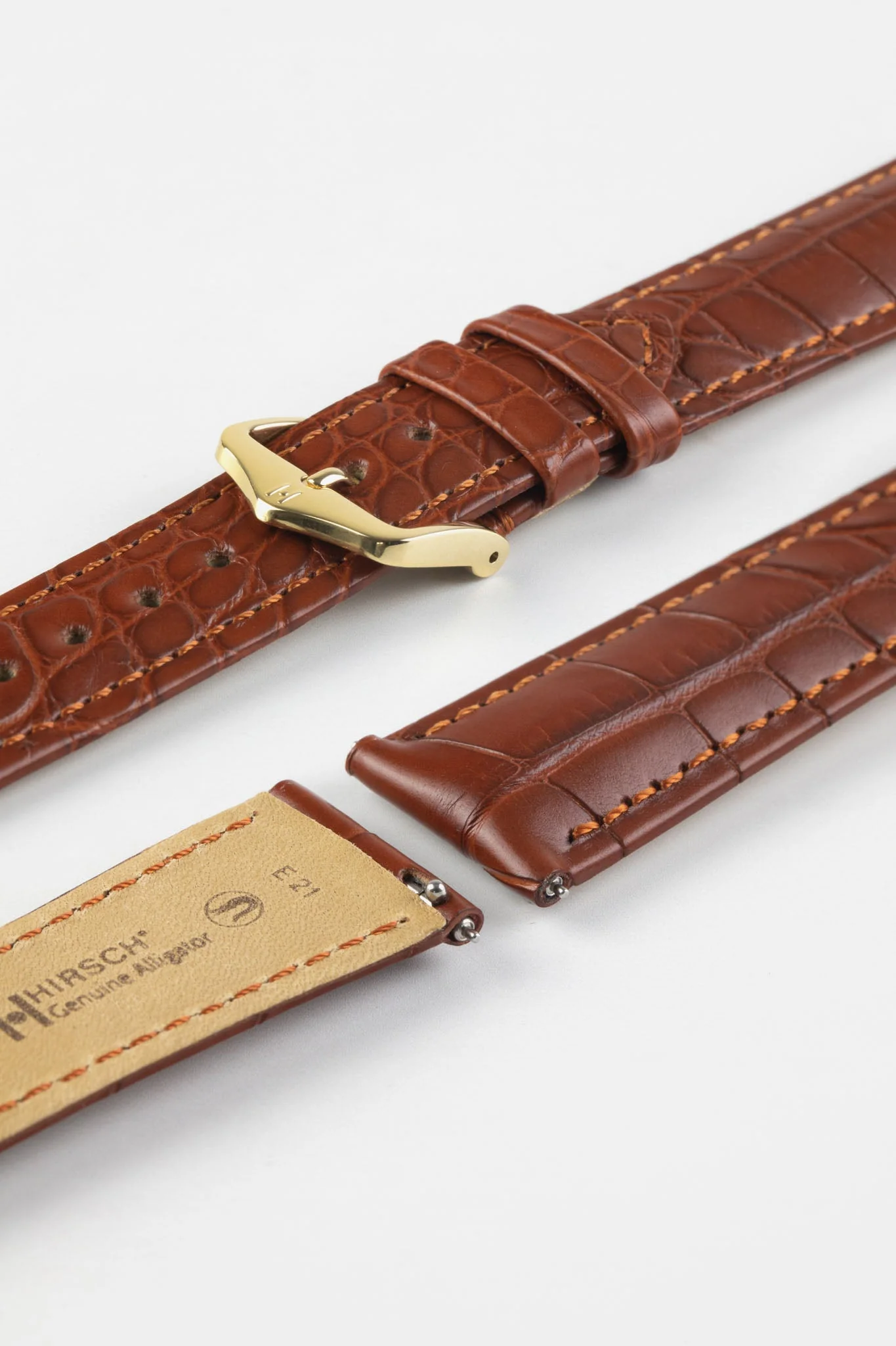 Hirsch GENUINE ALLIGATOR Louisiana Alligator Watch Strap in GOLD BROWN - Image 7