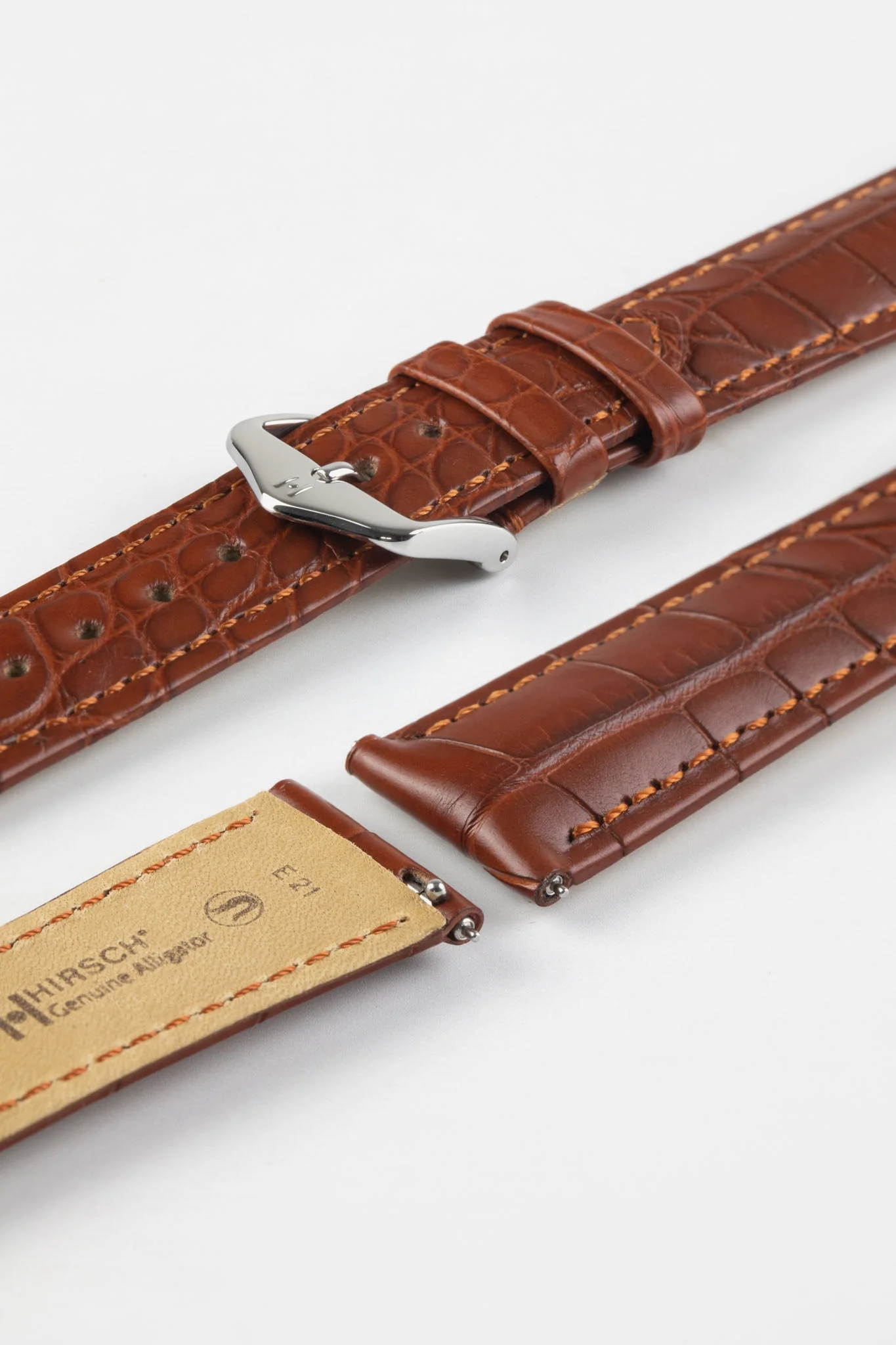 Hirsch GENUINE ALLIGATOR Louisiana Alligator Watch Strap in GOLD BROWN - Image 8