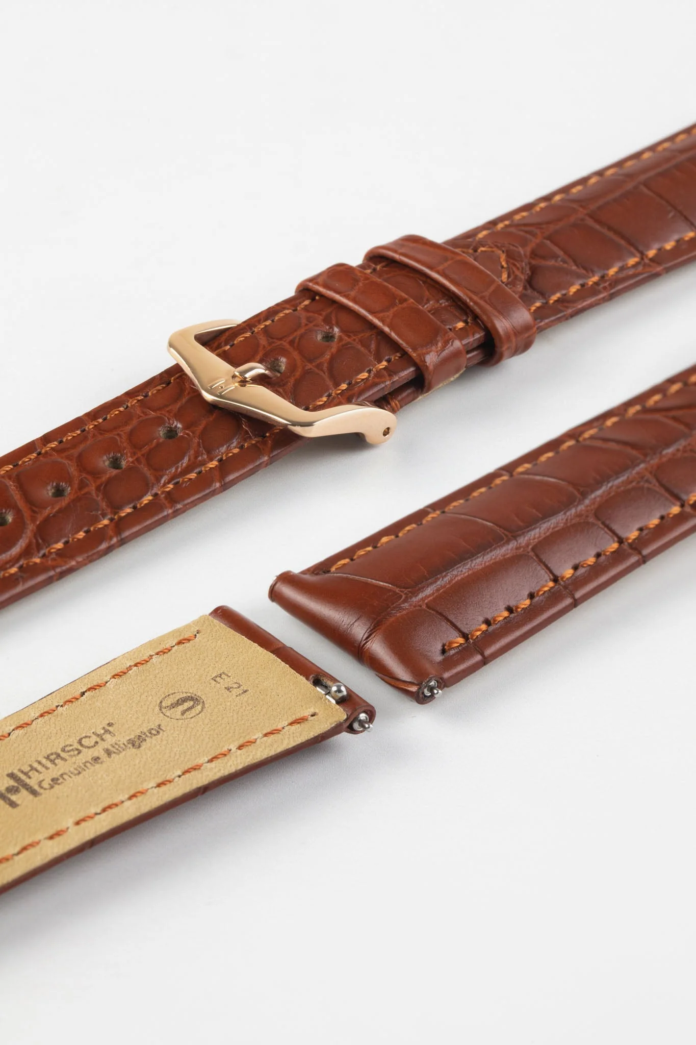 Hirsch GENUINE ALLIGATOR Louisiana Alligator Watch Strap in GOLD BROWN - Image 9