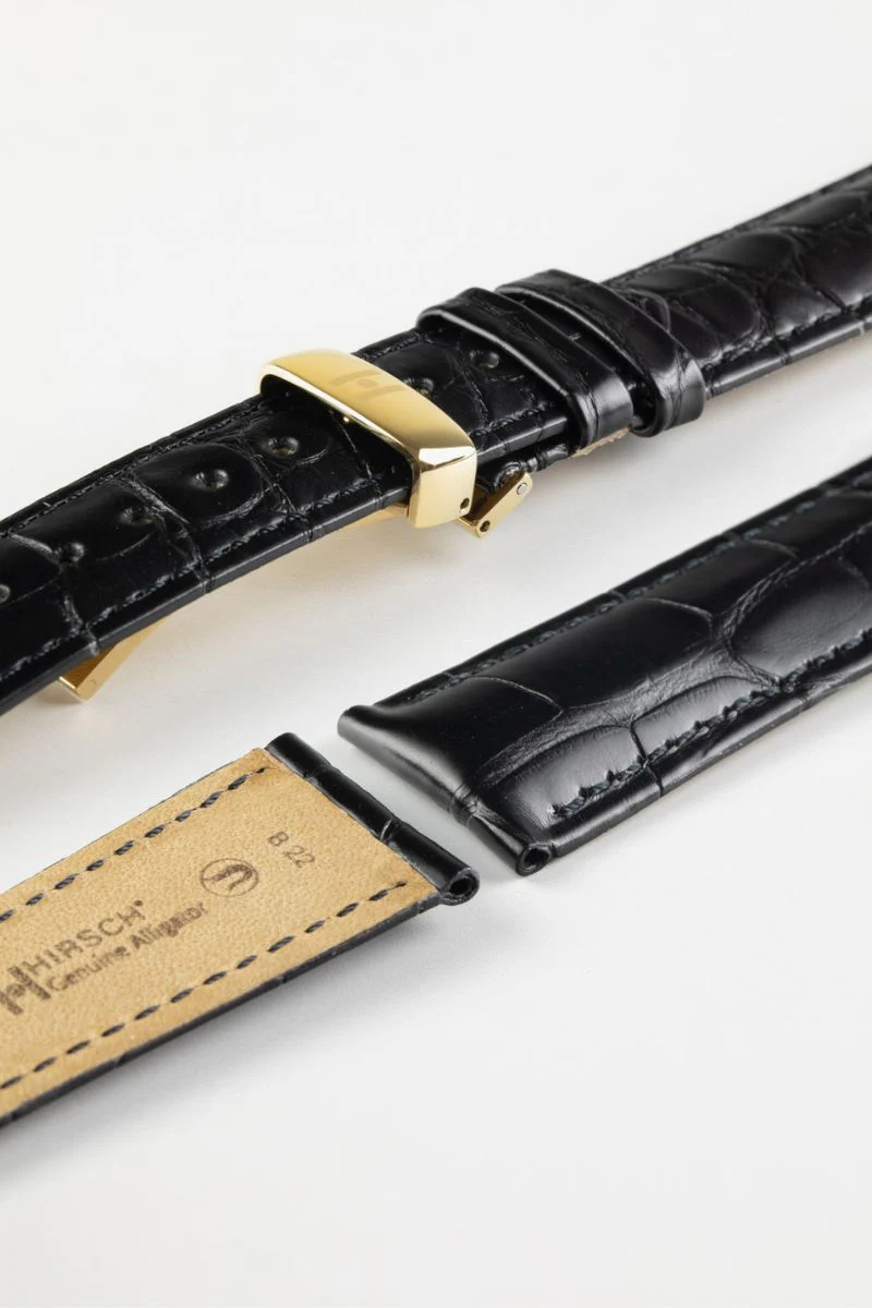 Hirsch GENUINE ALLIGATOR NQR Louisiana Alligator Leather Watch Strap in BLACK - Image 10