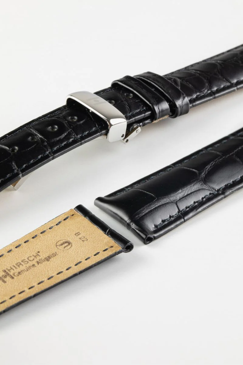 Hirsch GENUINE ALLIGATOR NQR Louisiana Alligator Leather Watch Strap in BLACK - Image 11