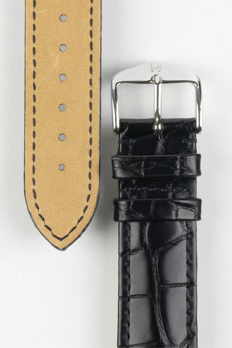 Hirsch GENUINE ALLIGATOR NQR Louisiana Alligator Leather Watch Strap in BLACK - Image 5