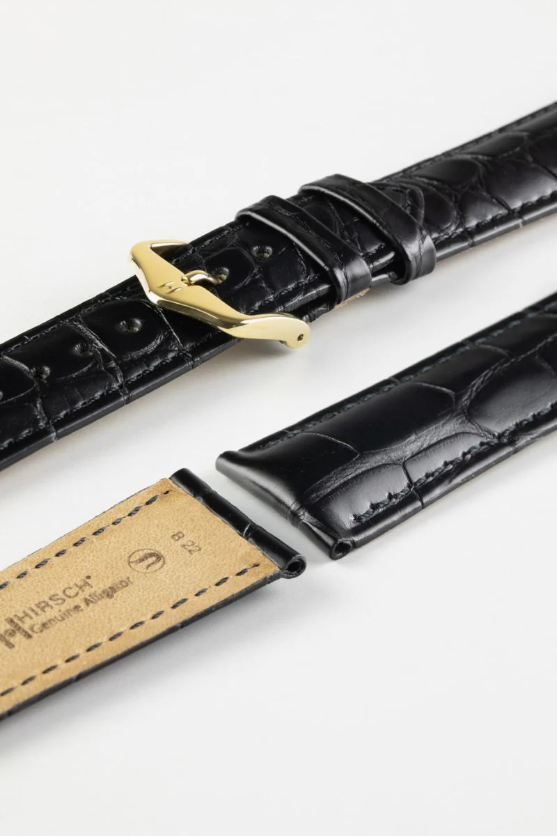 Hirsch GENUINE ALLIGATOR NQR Louisiana Alligator Leather Watch Strap in BLACK - Image 7