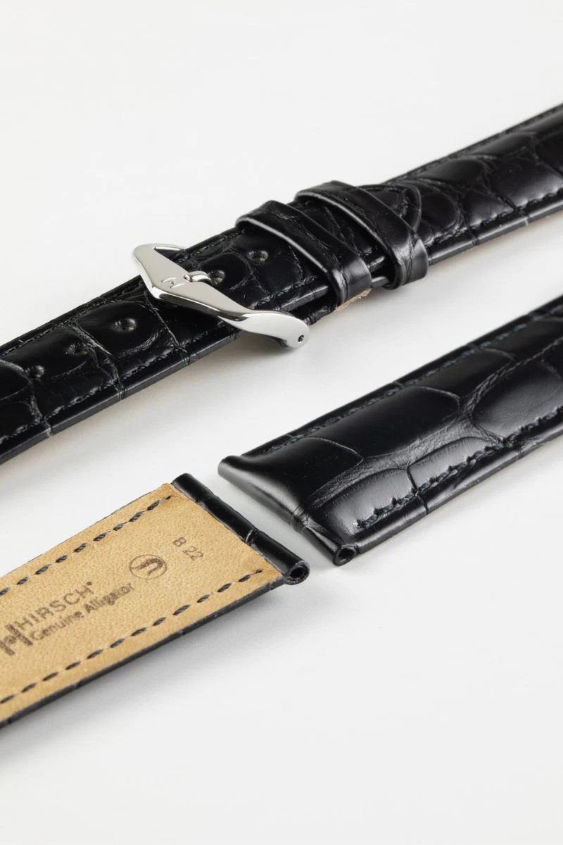 Hirsch GENUINE ALLIGATOR NQR Louisiana Alligator Leather Watch Strap in BLACK - Image 8