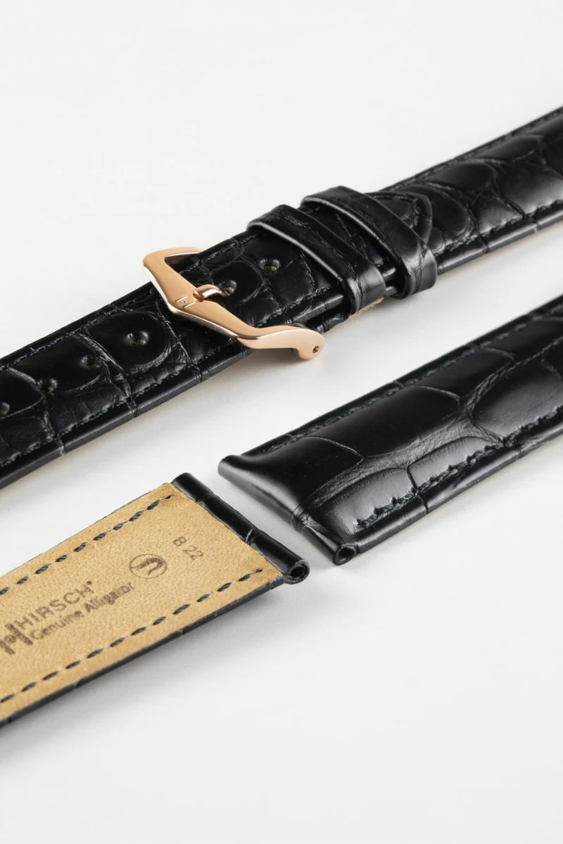 Hirsch GENUINE ALLIGATOR NQR Louisiana Alligator Leather Watch Strap in BLACK - Image 9