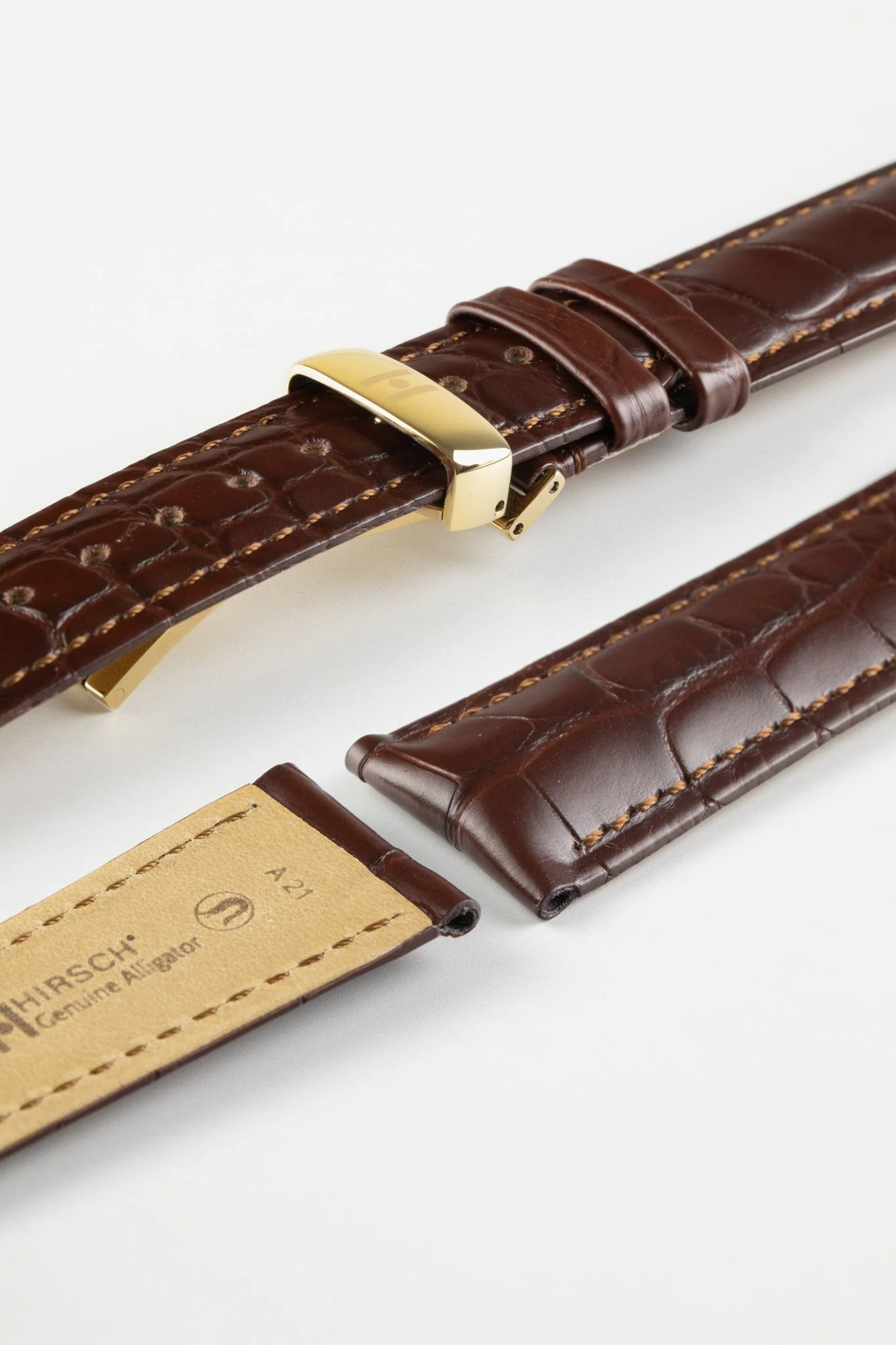 Hirsch GENUINE ALLIGATOR NQR Louisiana Alligator Leather Watch Strap in BROWN - Image 10