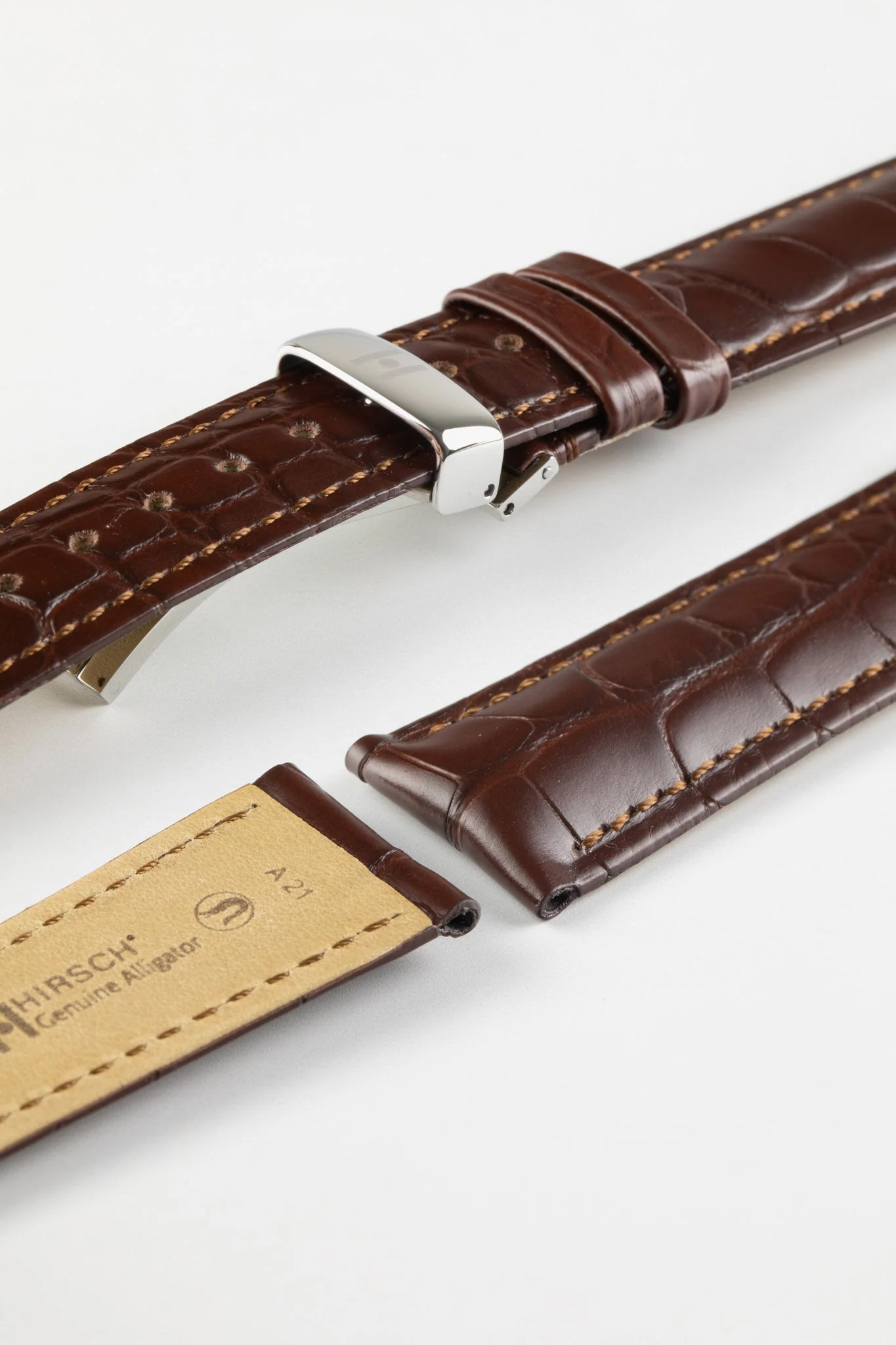 Hirsch GENUINE ALLIGATOR NQR Louisiana Alligator Leather Watch Strap in BROWN - Image 11