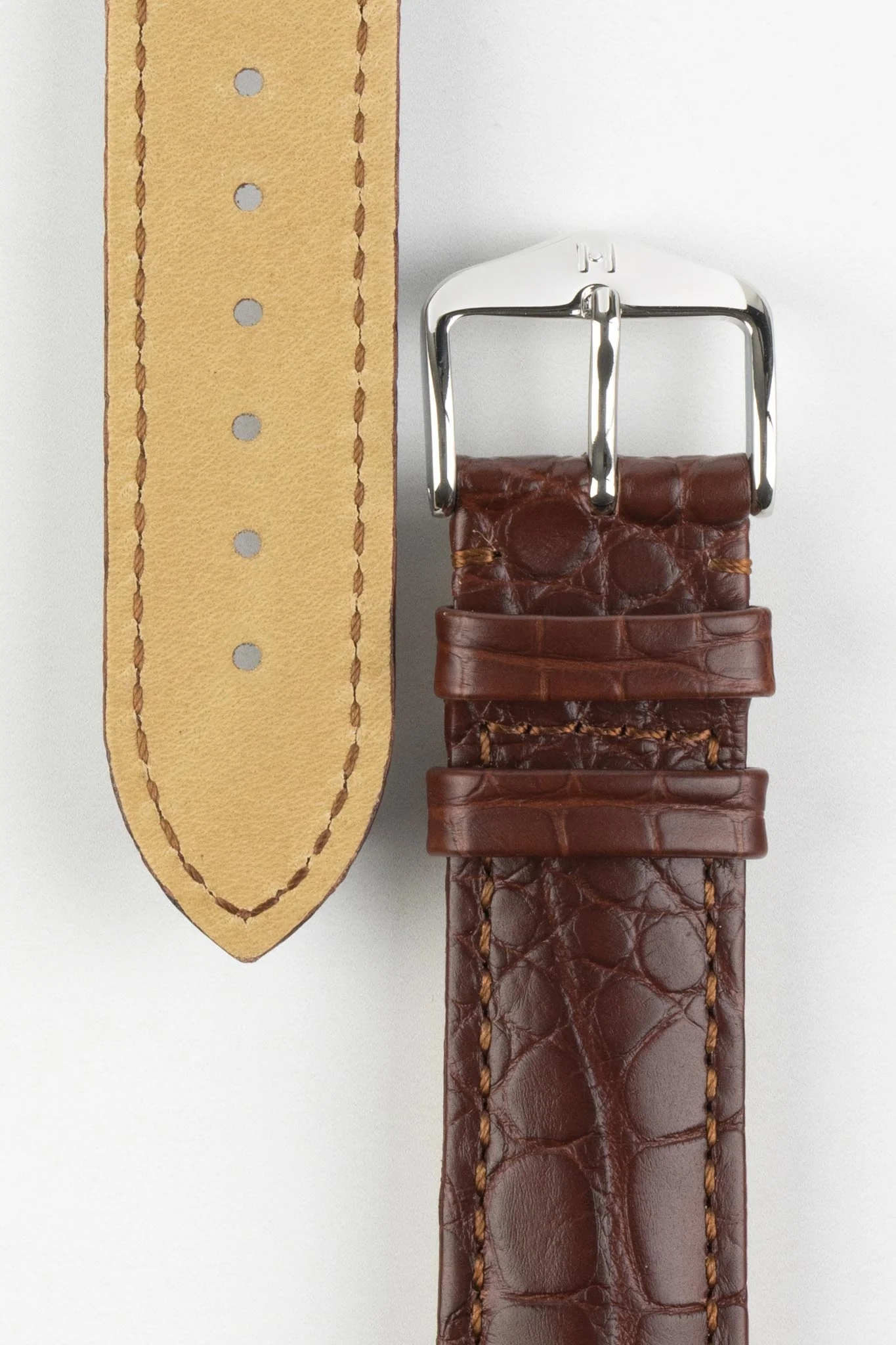 Hirsch GENUINE ALLIGATOR NQR Louisiana Alligator Leather Watch Strap in BROWN - Image 5