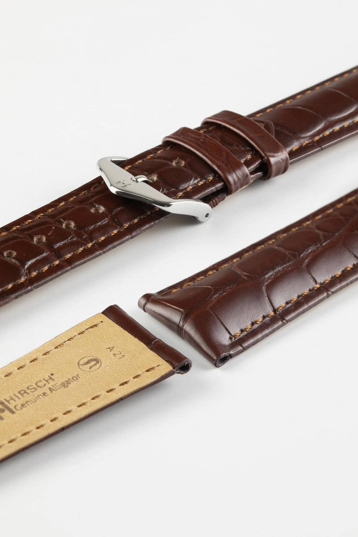 Hirsch GENUINE ALLIGATOR NQR Louisiana Alligator Leather Watch Strap in BROWN - Image 8