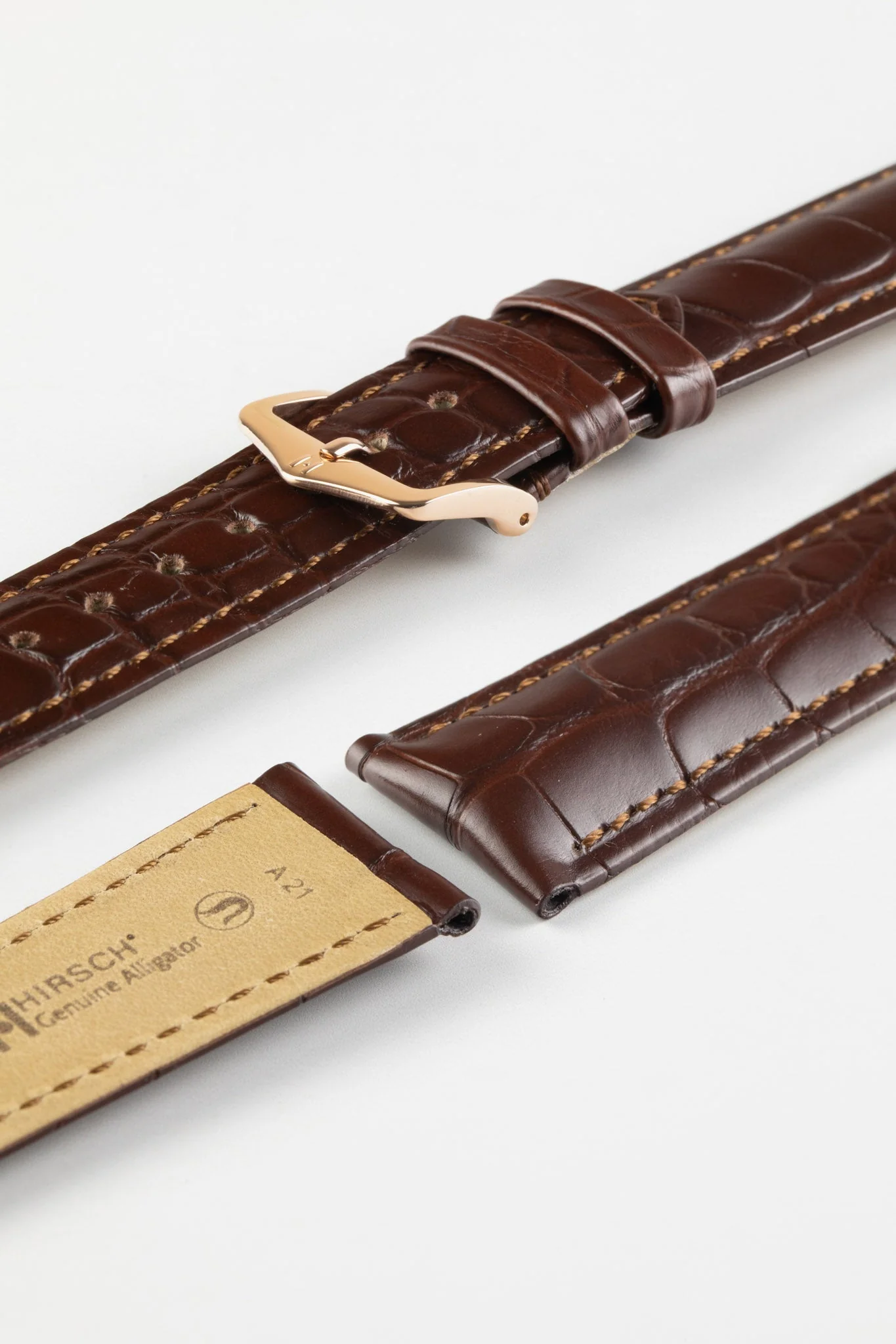 Hirsch GENUINE ALLIGATOR NQR Louisiana Alligator Leather Watch Strap in BROWN - Image 9