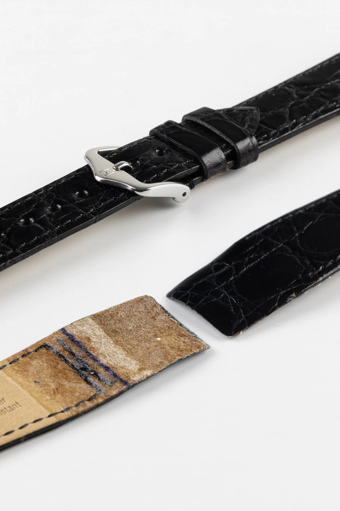 Hirsch GENUINE CROCO Open-Ended Crocodile Leather Watch Strap in BLACK - Image 4