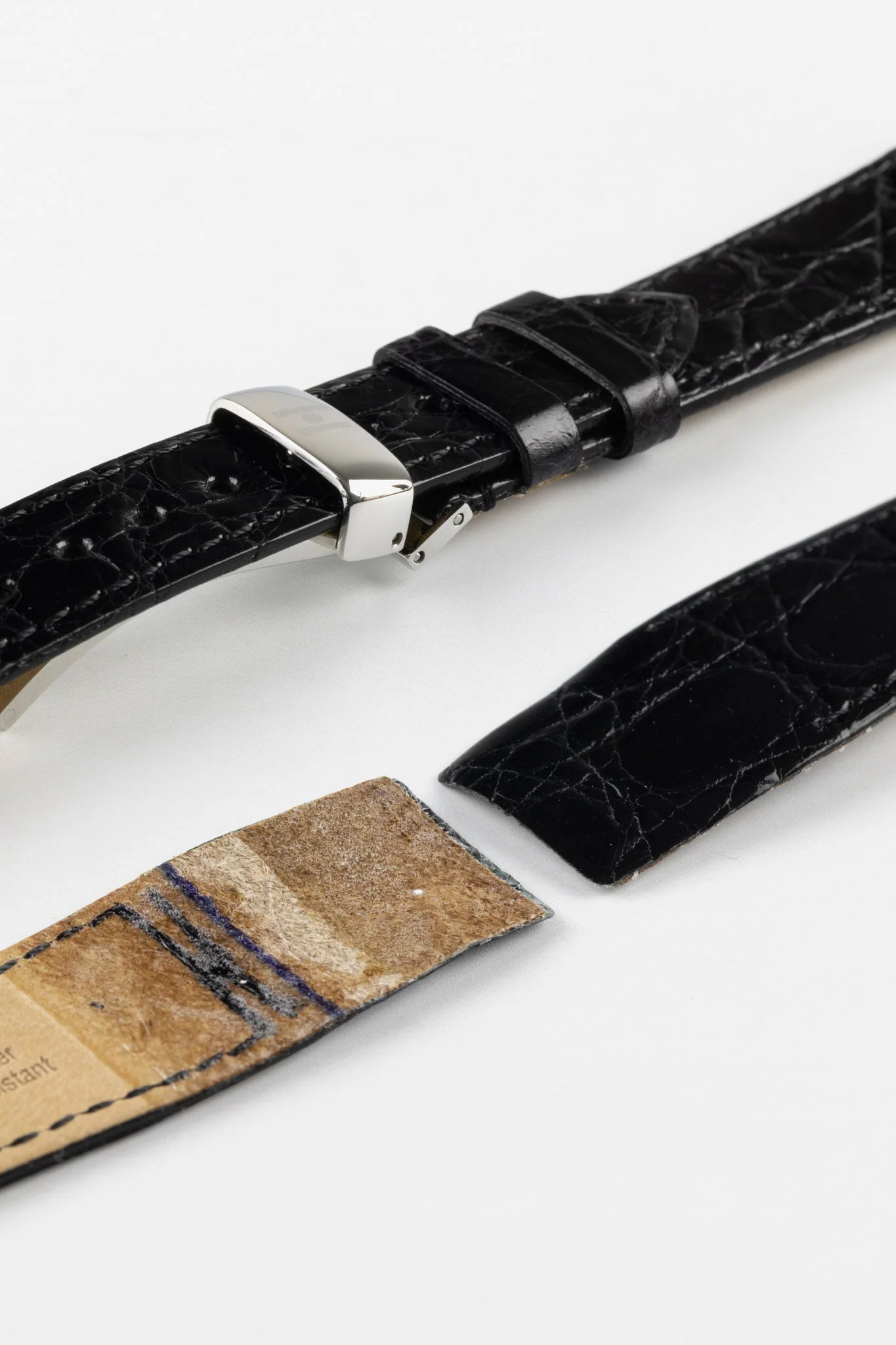 Hirsch GENUINE CROCO Open-Ended Crocodile Leather Watch Strap in BLACK - Image 7