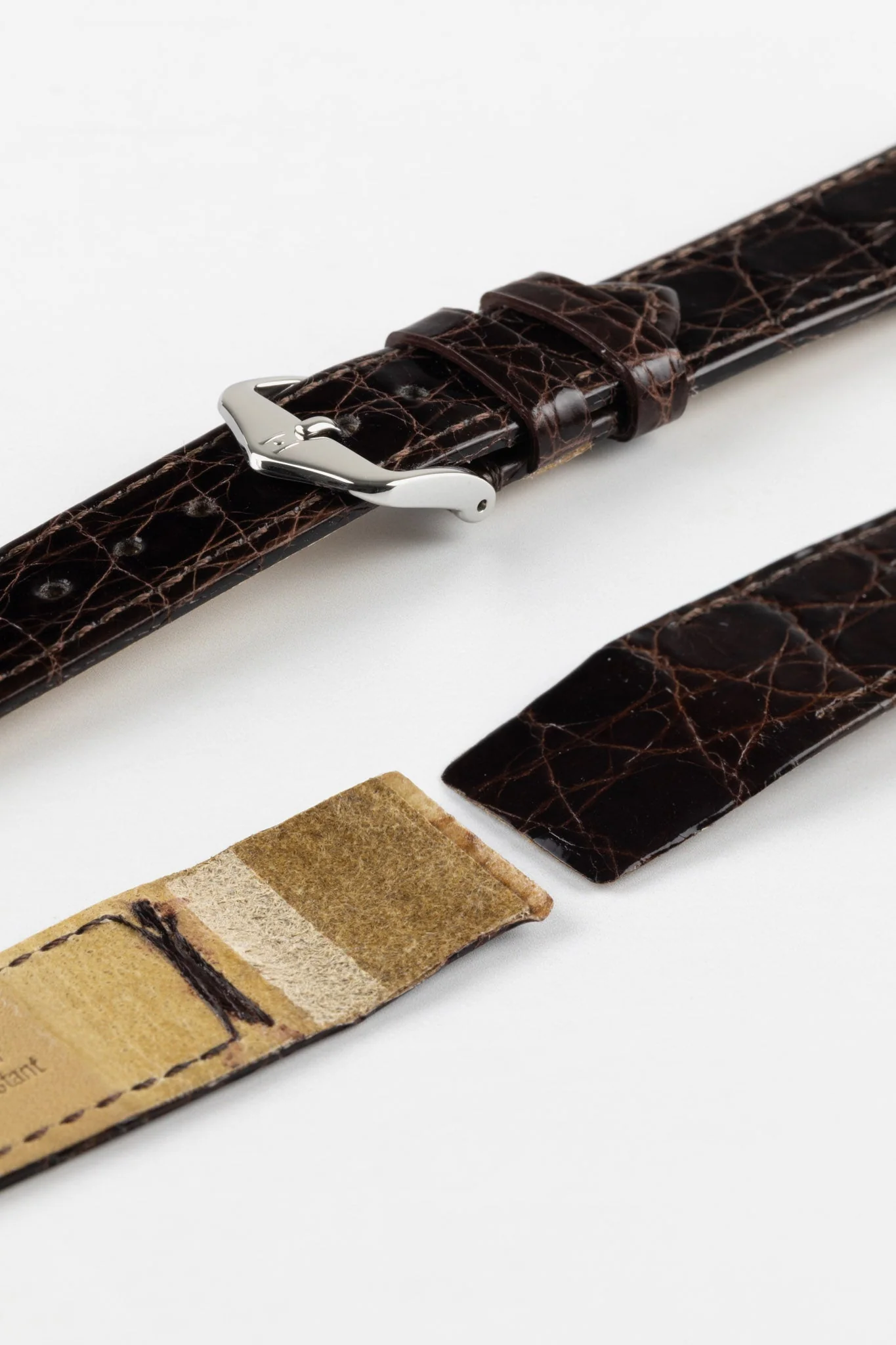 Hirsch GENUINE CROCO Open-Ended Crocodile Leather Watch Strap in BROWN - Image 4
