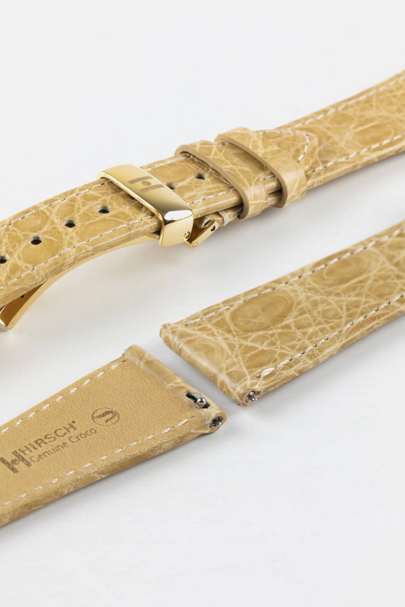 Hirsch GENUINE CROCO Shiny Crocodile Leather Watch Strap in BEIGE - Image 11