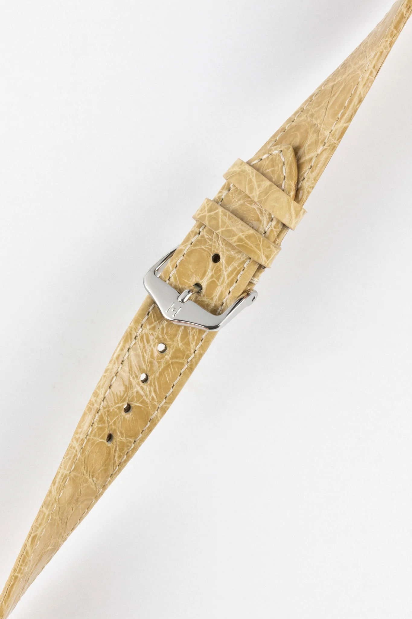 Hirsch GENUINE CROCO Shiny Crocodile Leather Watch Strap in BEIGE - Image 5