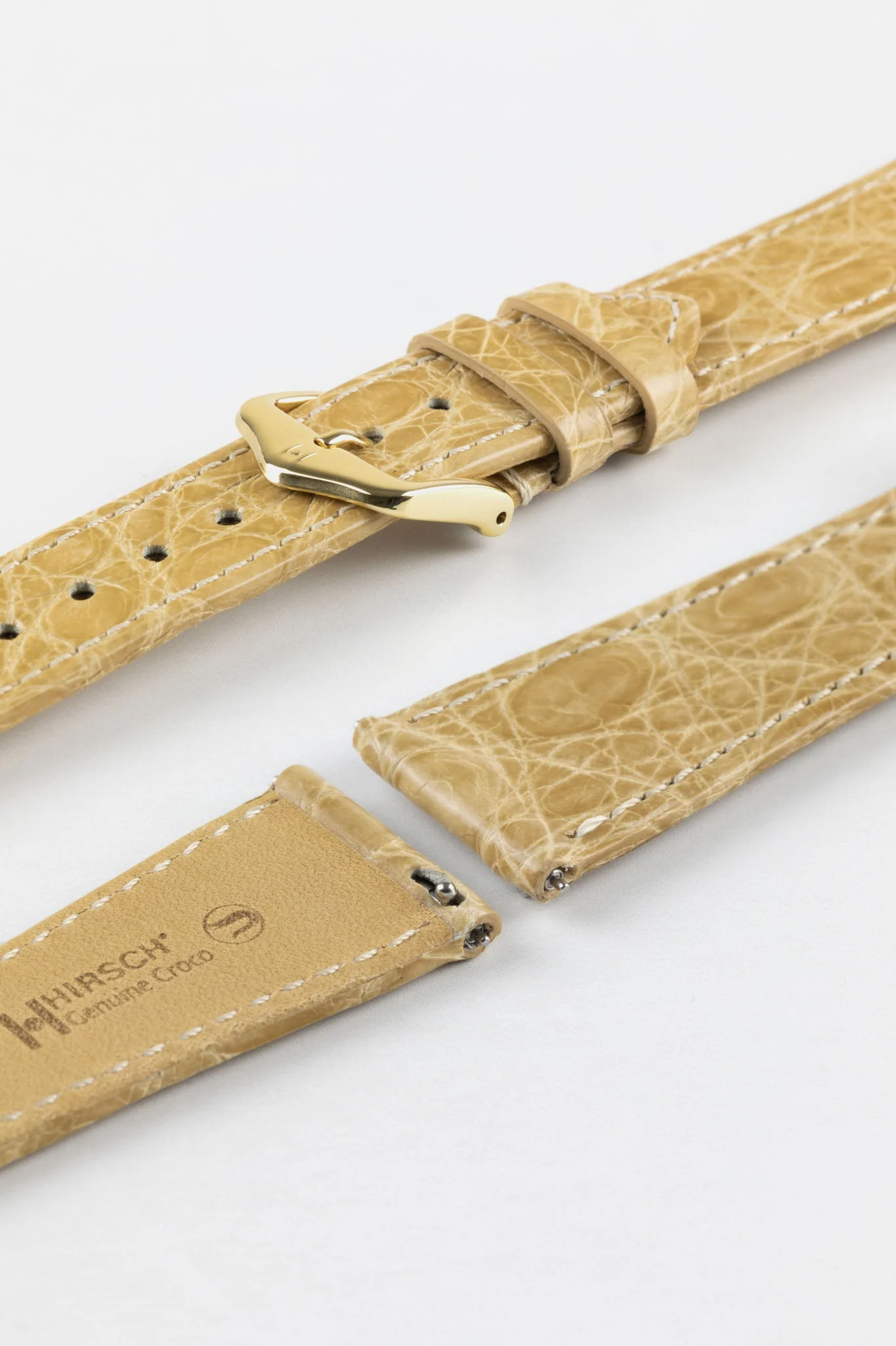 Hirsch GENUINE CROCO Shiny Crocodile Leather Watch Strap in BEIGE - Image 8