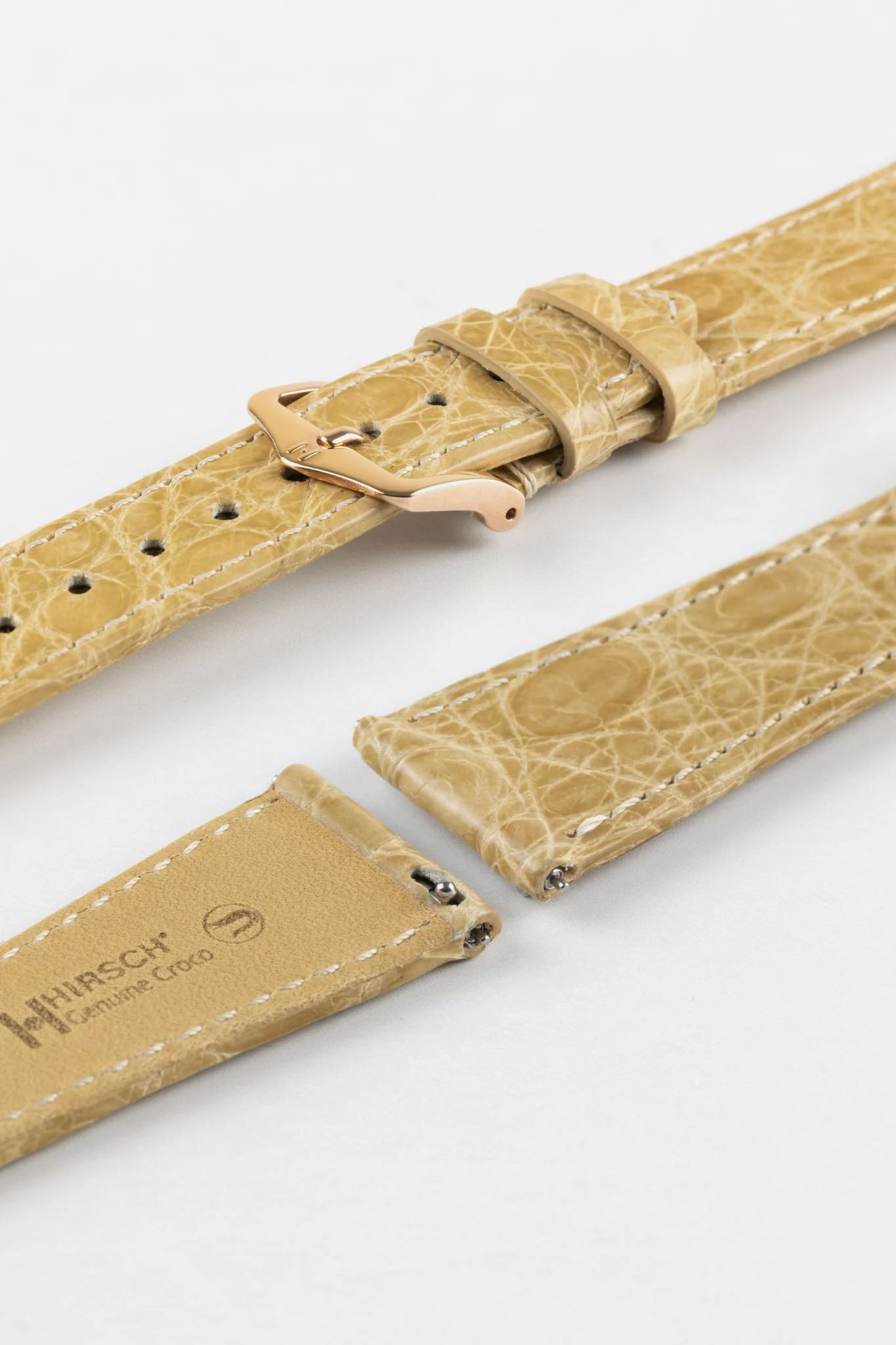 Hirsch GENUINE CROCO Shiny Crocodile Leather Watch Strap in BEIGE - Image 9