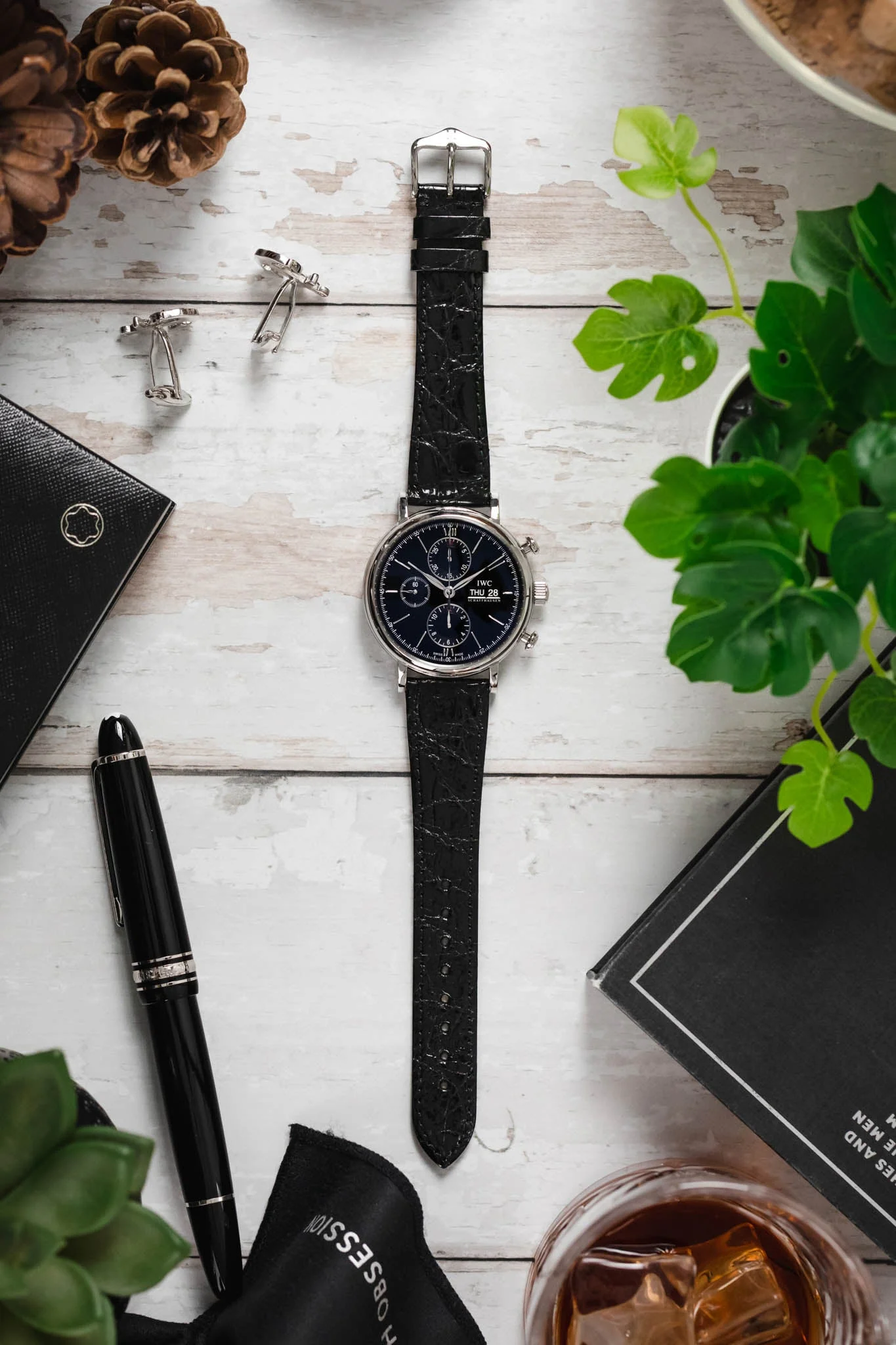 Hirsch GENUINE CROCO Shiny Crocodile Leather Watch Strap in BLACK - Image 6