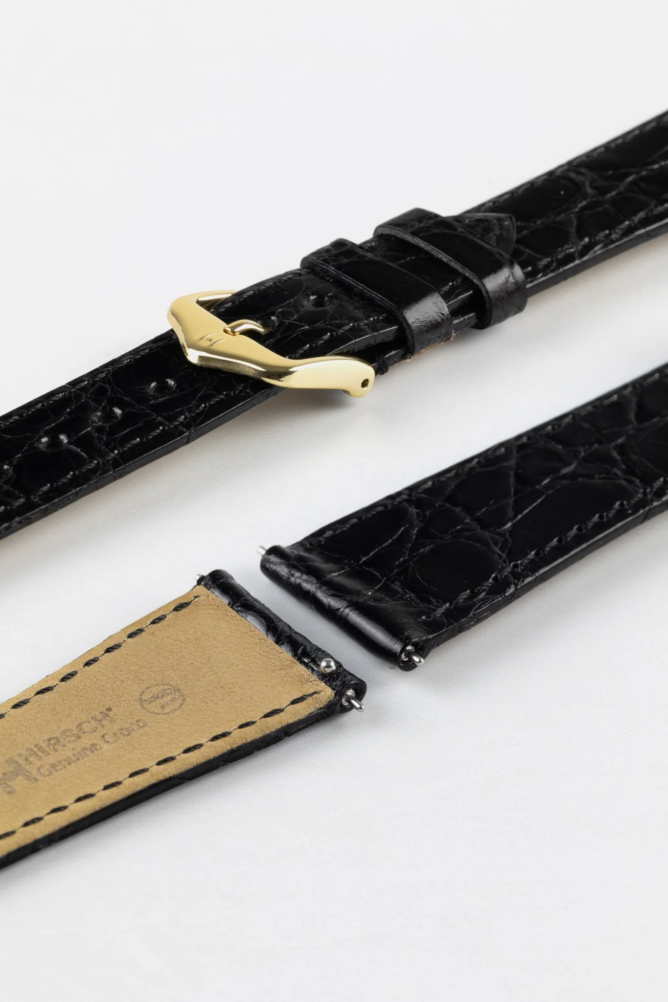 Hirsch GENUINE CROCO Shiny Crocodile Leather Watch Strap in BLACK - Image 8