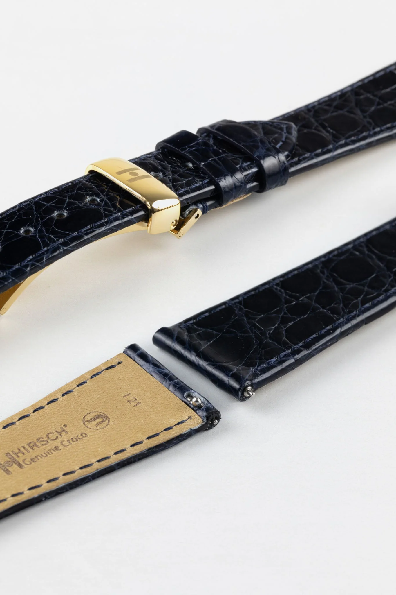 Hirsch GENUINE CROCO Shiny Crocodile Leather Watch Strap in BLUE - Image 11