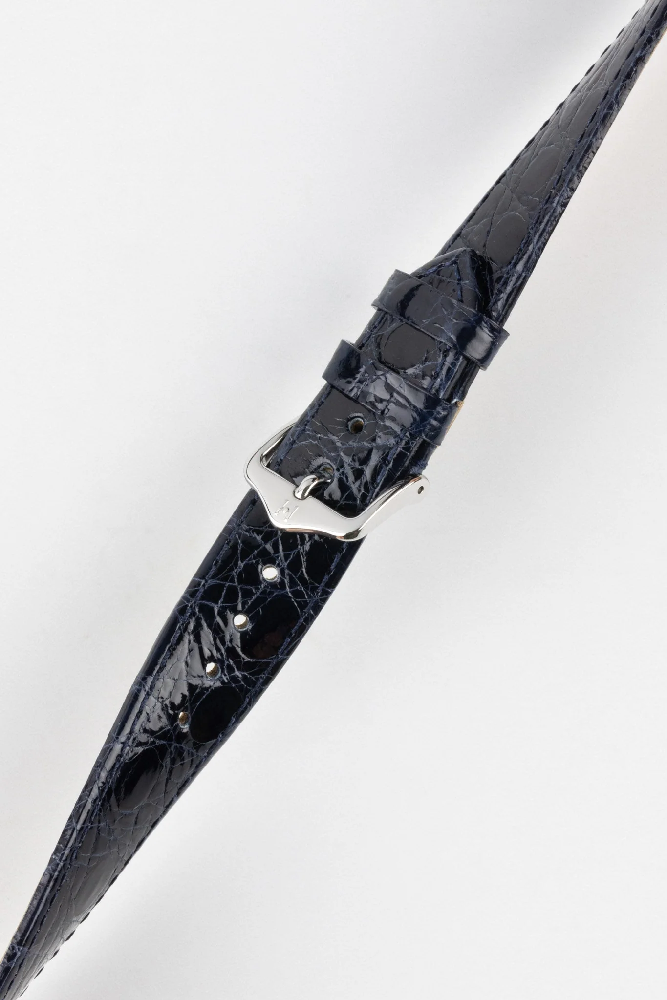 Hirsch GENUINE CROCO Shiny Crocodile Leather Watch Strap in BLUE - Image 5