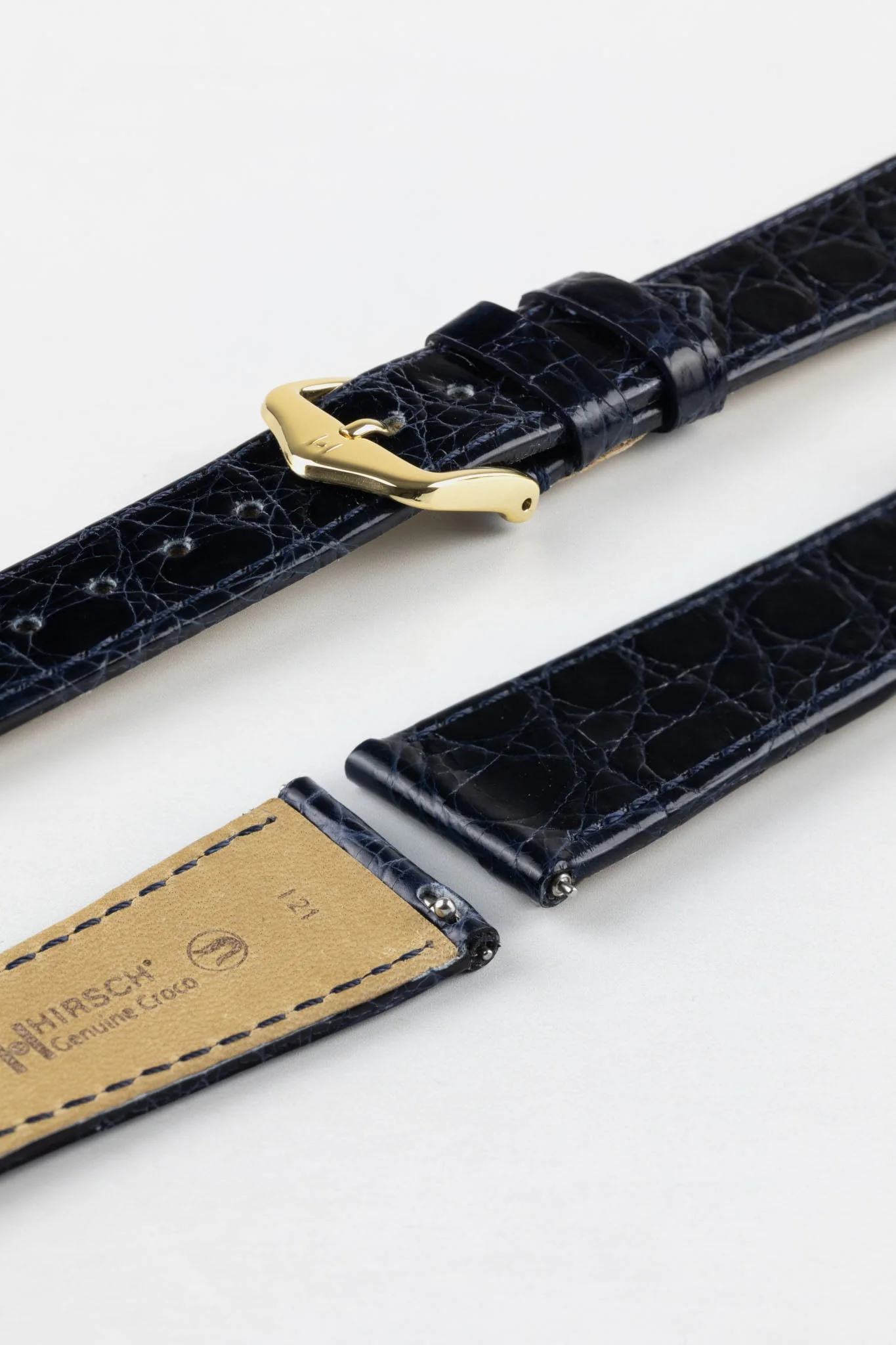 Hirsch GENUINE CROCO Shiny Crocodile Leather Watch Strap in BLUE - Image 8