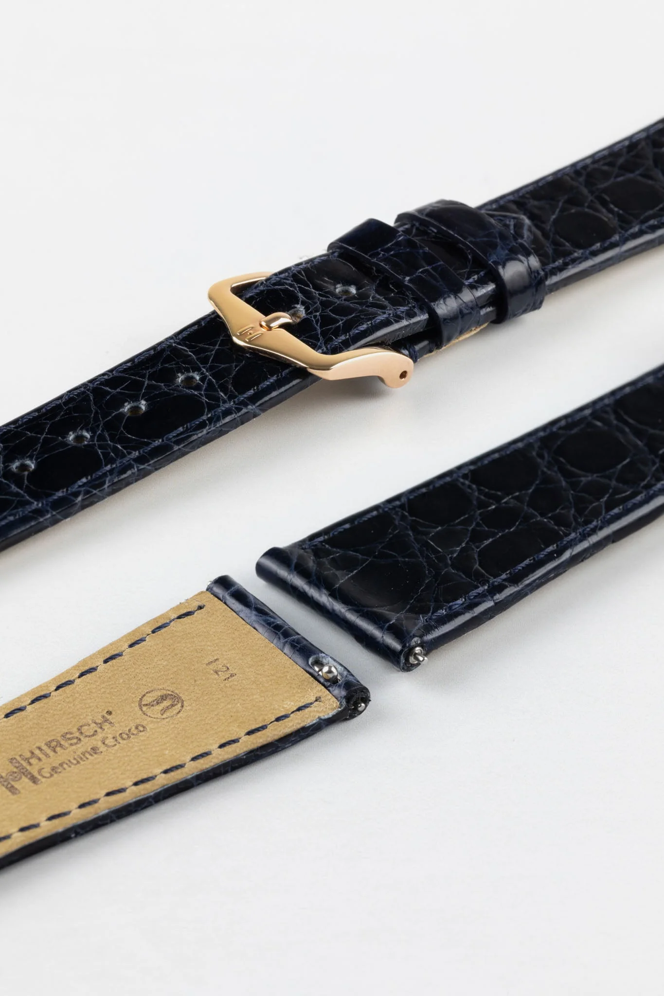 Hirsch GENUINE CROCO Shiny Crocodile Leather Watch Strap in BLUE - Image 9