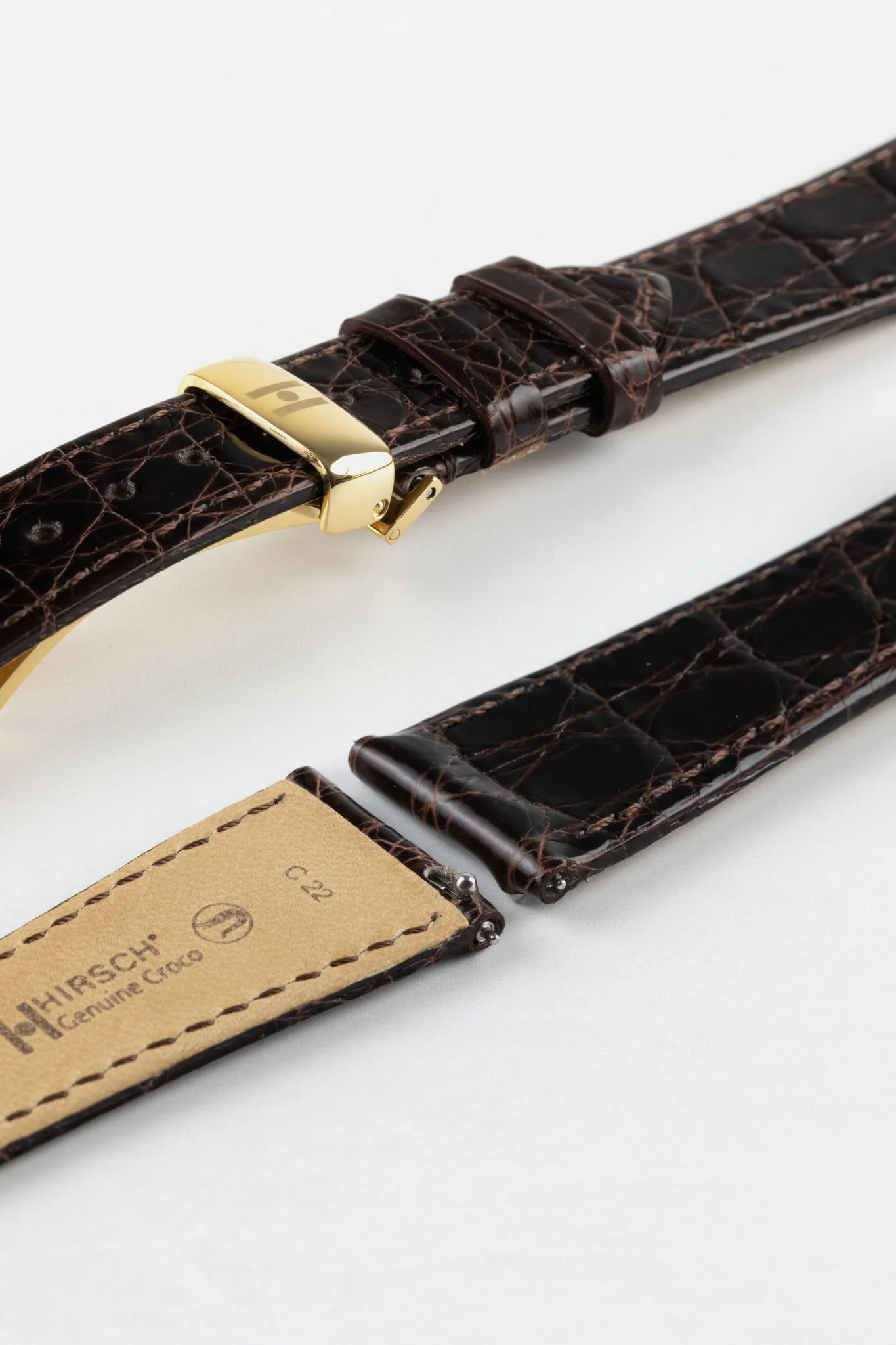 Hirsch GENUINE CROCO Shiny Crocodile Leather Watch Strap in BROWN - Image 11
