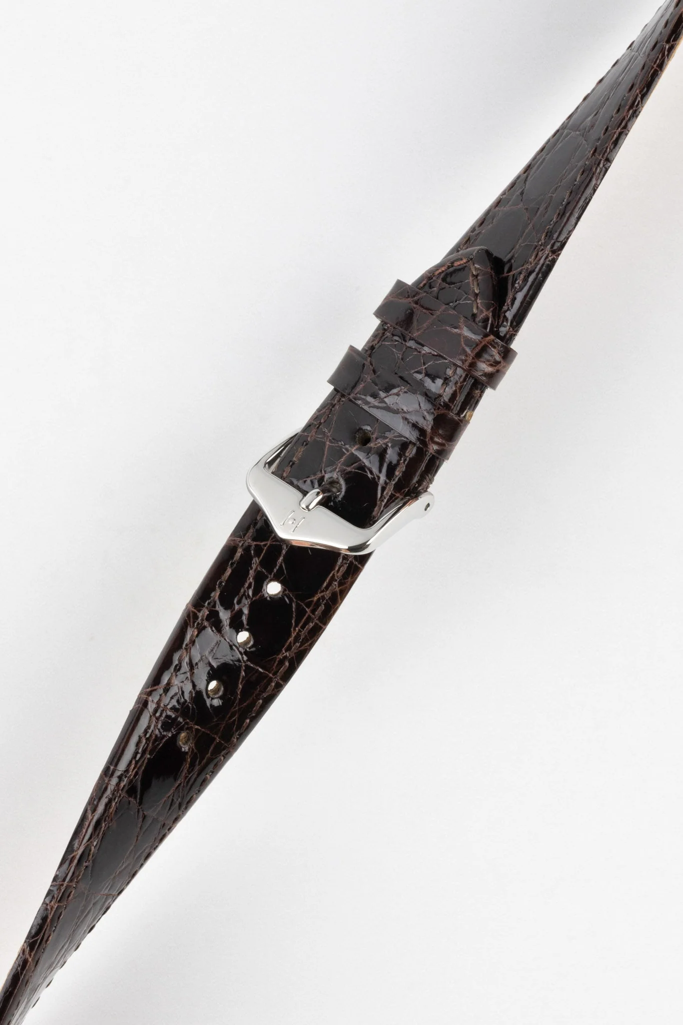 Hirsch GENUINE CROCO Shiny Crocodile Leather Watch Strap in BROWN - Image 5