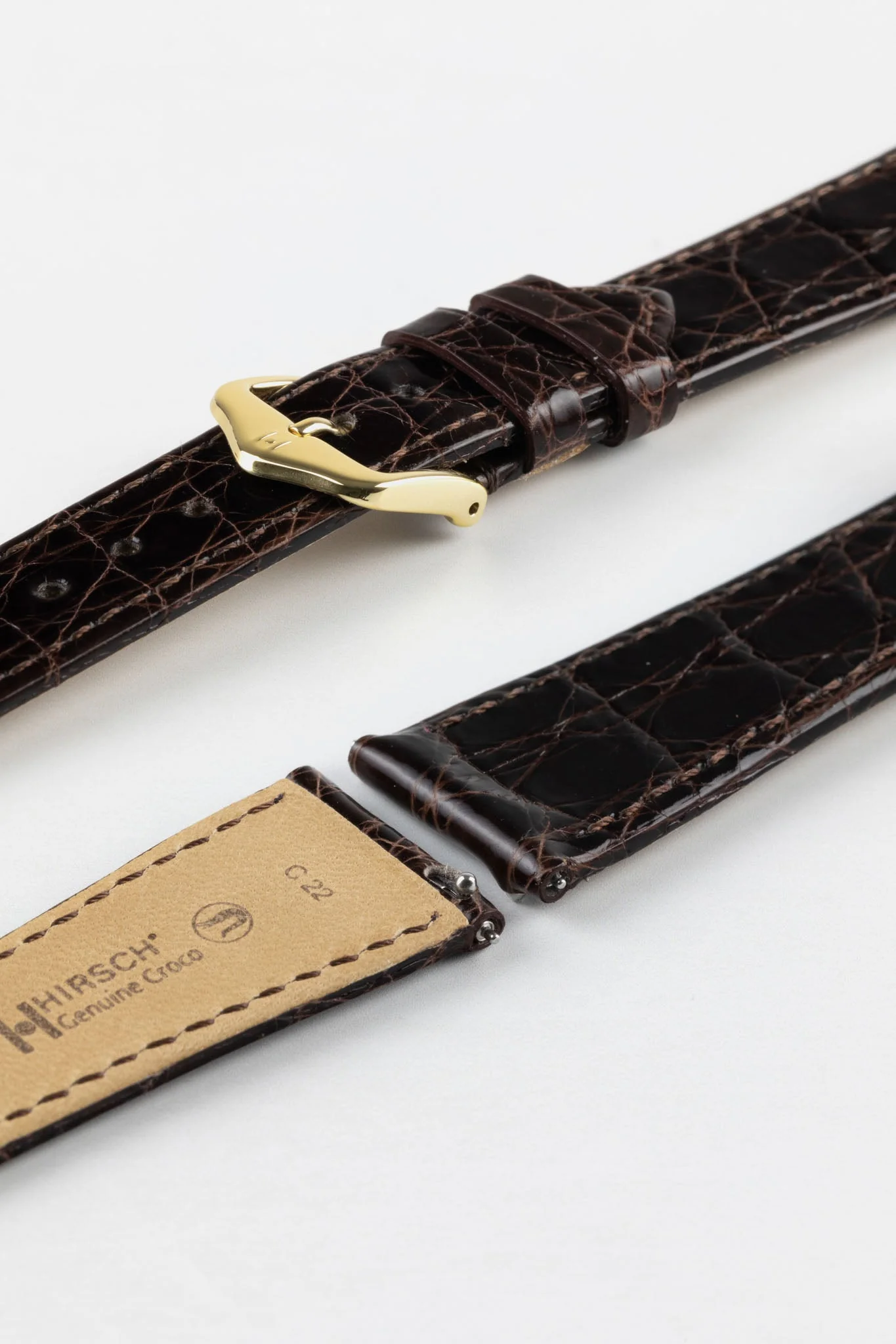 Hirsch GENUINE CROCO Shiny Crocodile Leather Watch Strap in BROWN - Image 8
