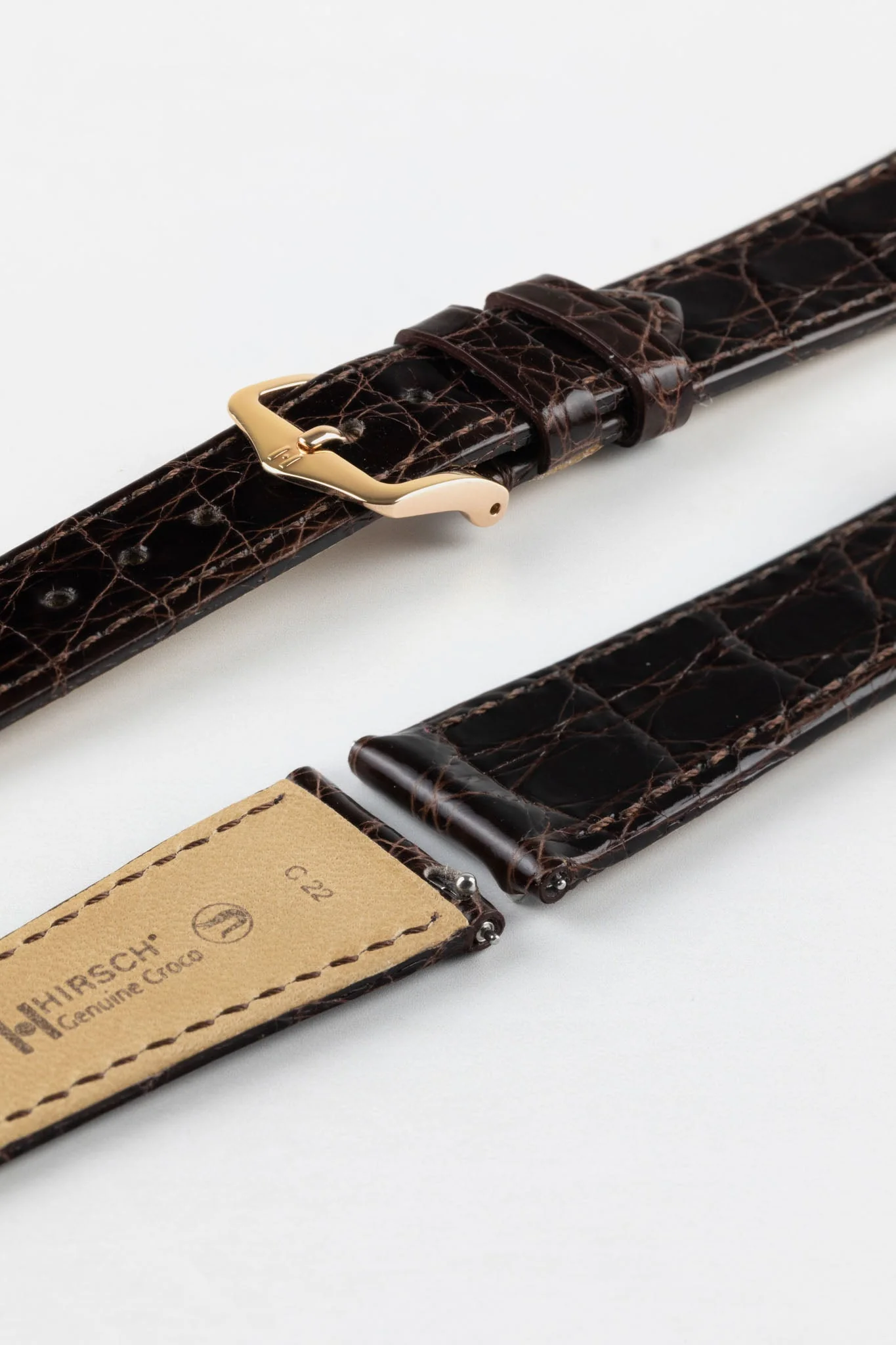 Hirsch GENUINE CROCO Shiny Crocodile Leather Watch Strap in BROWN - Image 9