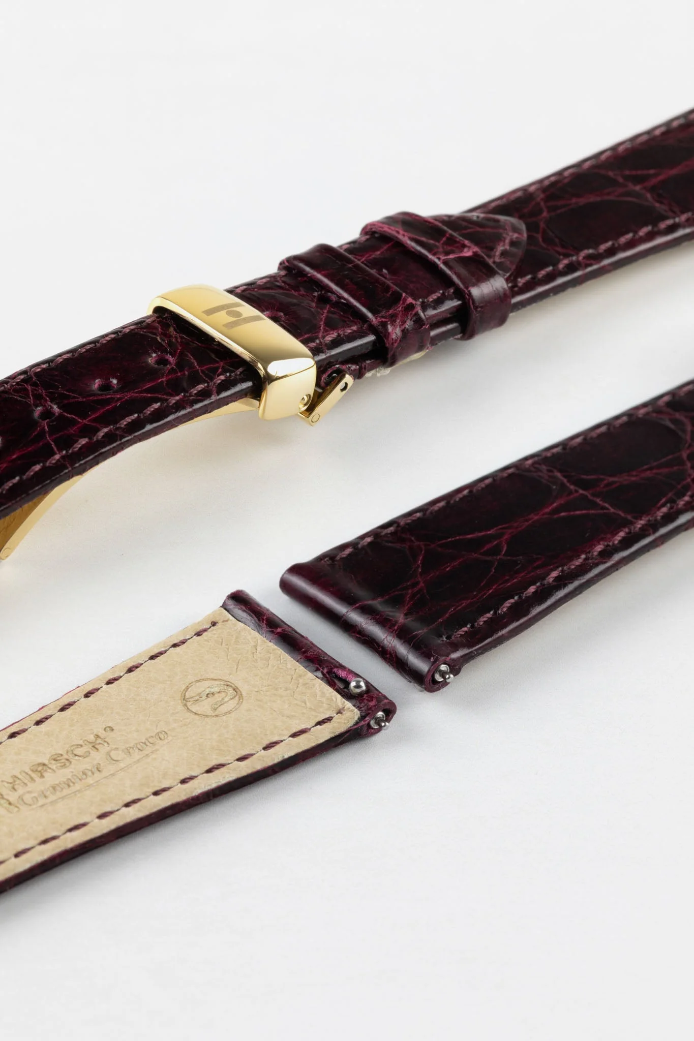 Hirsch GENUINE CROCO Shiny Crocodile Leather Watch Strap in BURGUNDY - Image 11