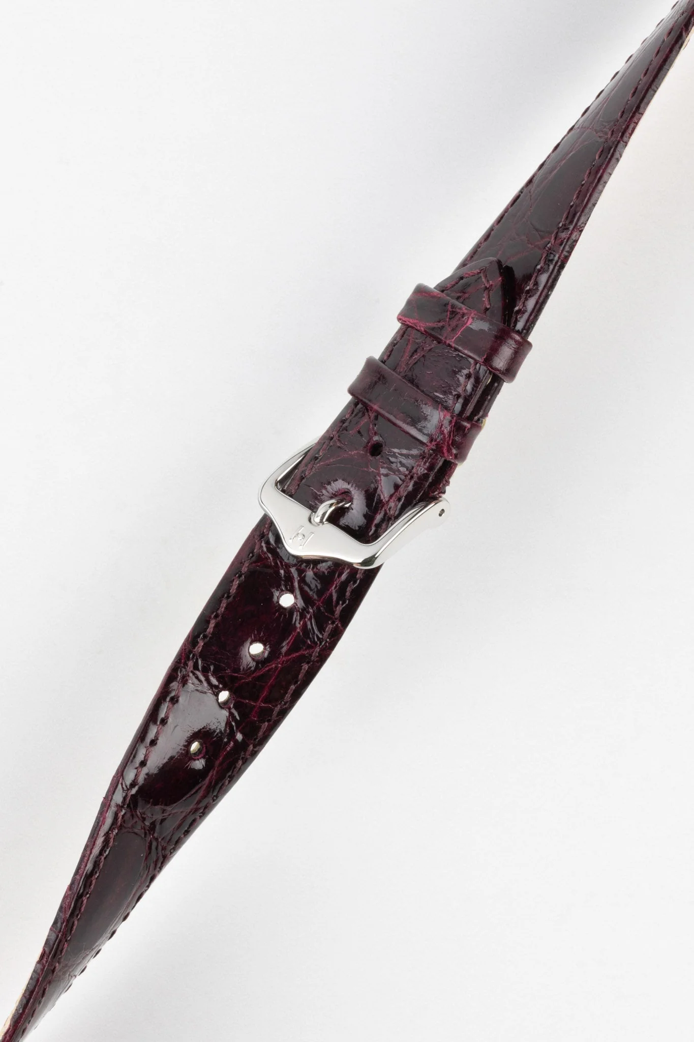 Hirsch GENUINE CROCO Shiny Crocodile Leather Watch Strap in BURGUNDY - Image 5