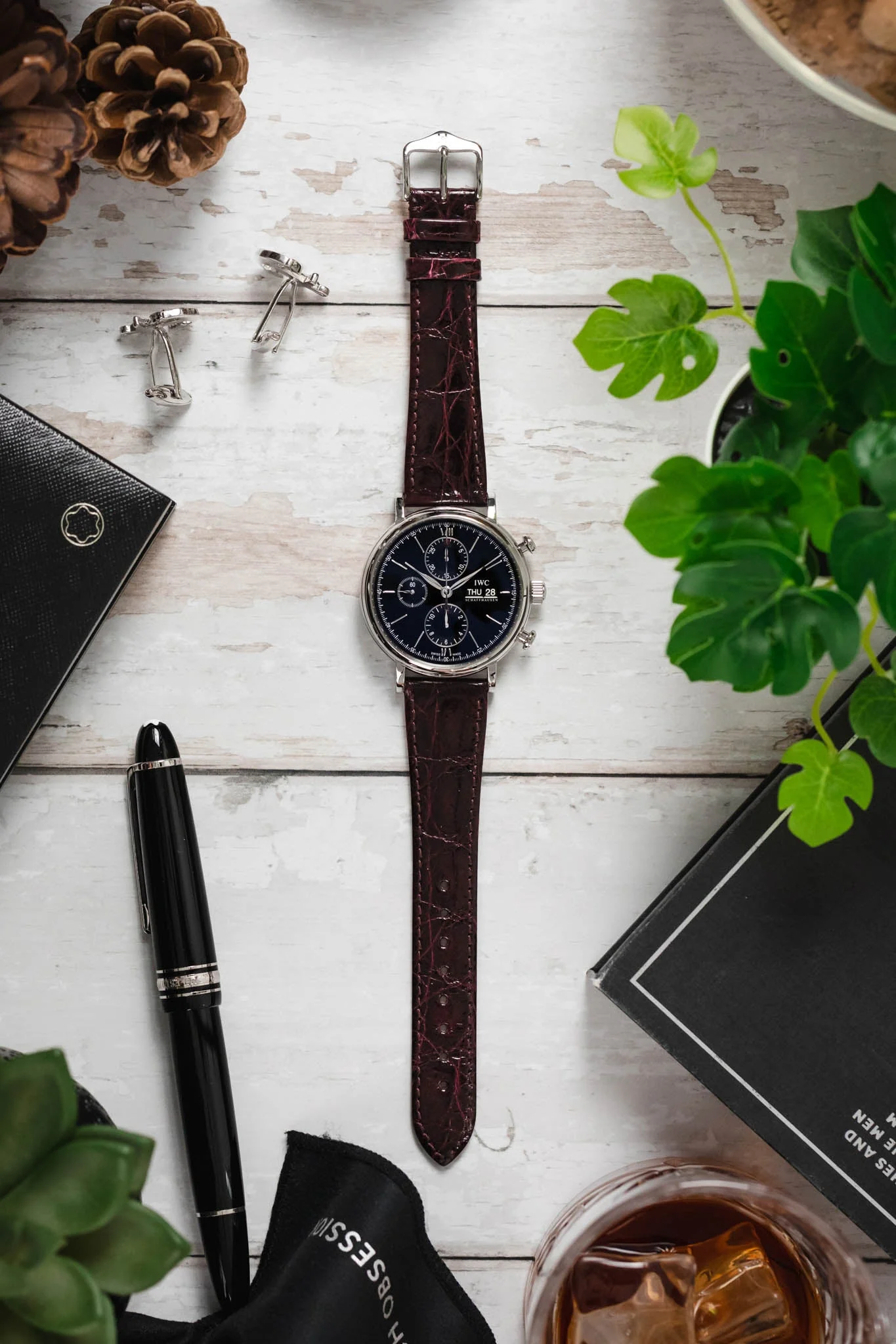 Hirsch GENUINE CROCO Shiny Crocodile Leather Watch Strap in BURGUNDY - Image 6
