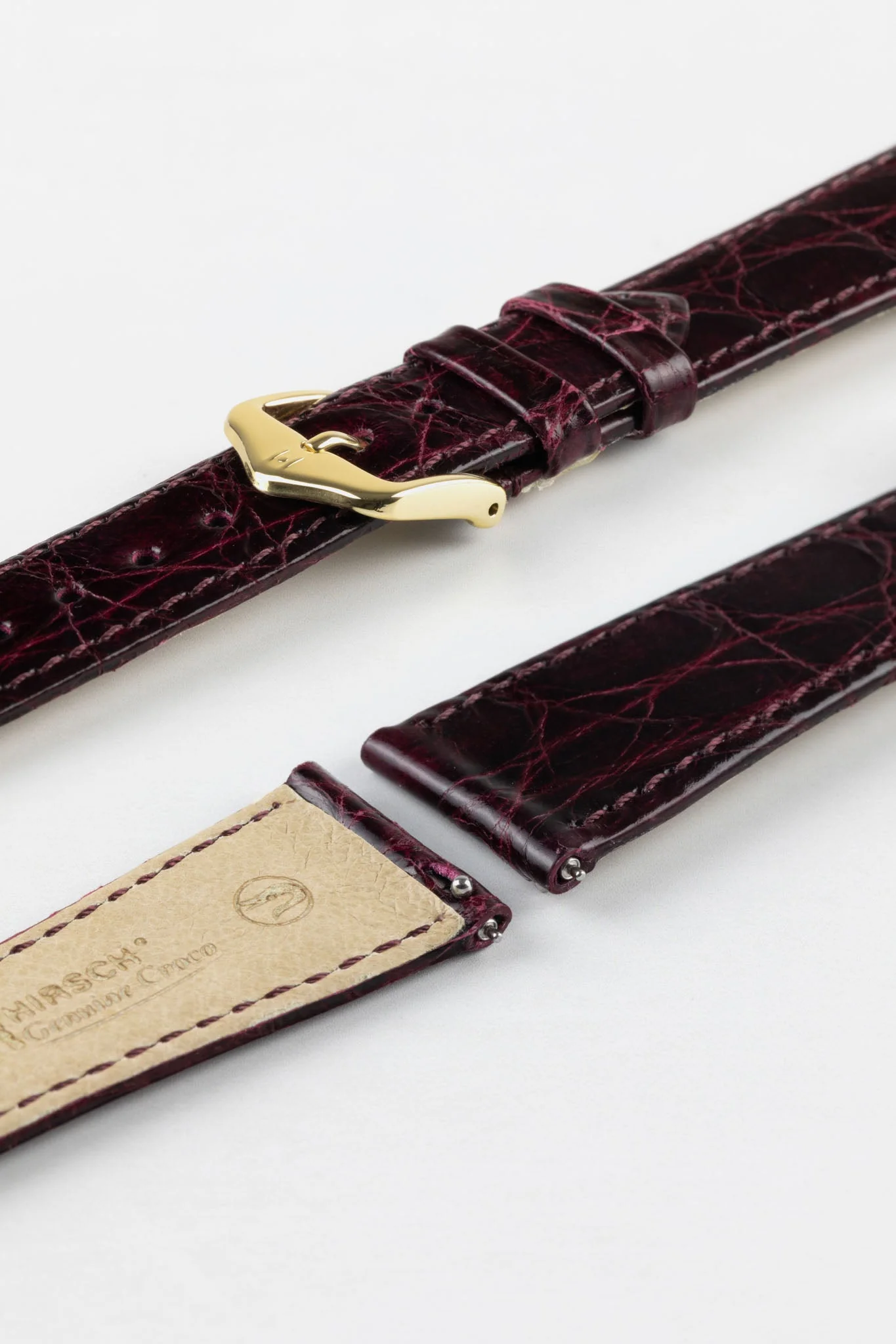Hirsch GENUINE CROCO Shiny Crocodile Leather Watch Strap in BURGUNDY - Image 8