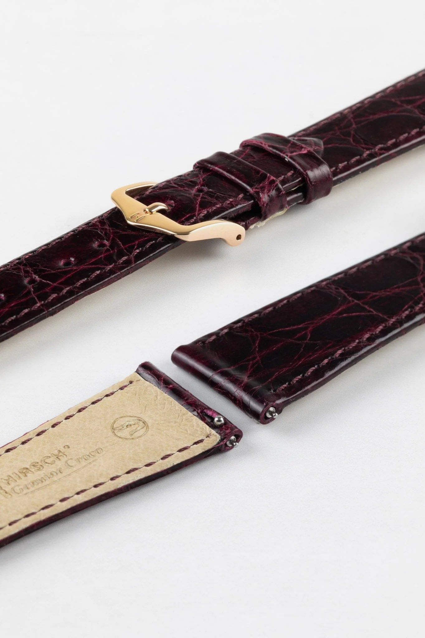 Hirsch GENUINE CROCO Shiny Crocodile Leather Watch Strap in BURGUNDY - Image 9
