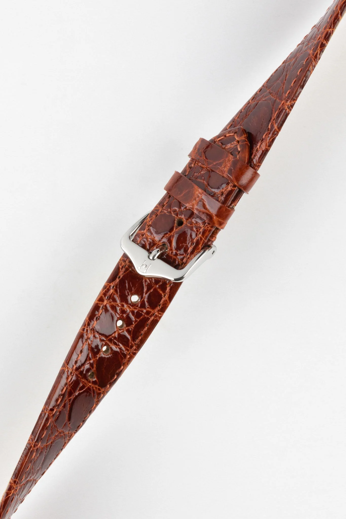 Hirsch GENUINE CROCO Shiny Crocodile Leather Watch Strap in GOLD BROWN - Image 5