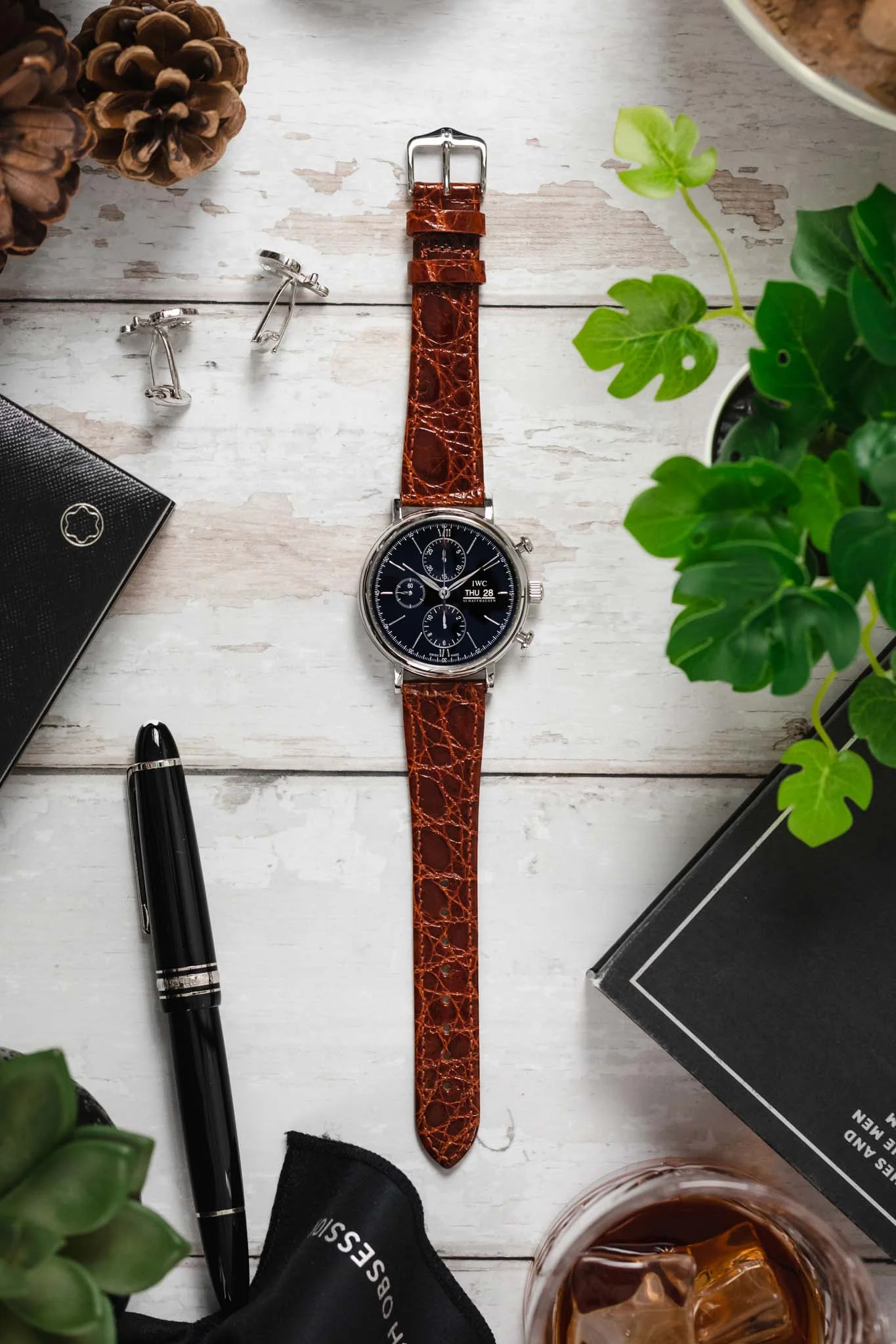 Hirsch GENUINE CROCO Shiny Crocodile Leather Watch Strap in GOLD BROWN - Image 6