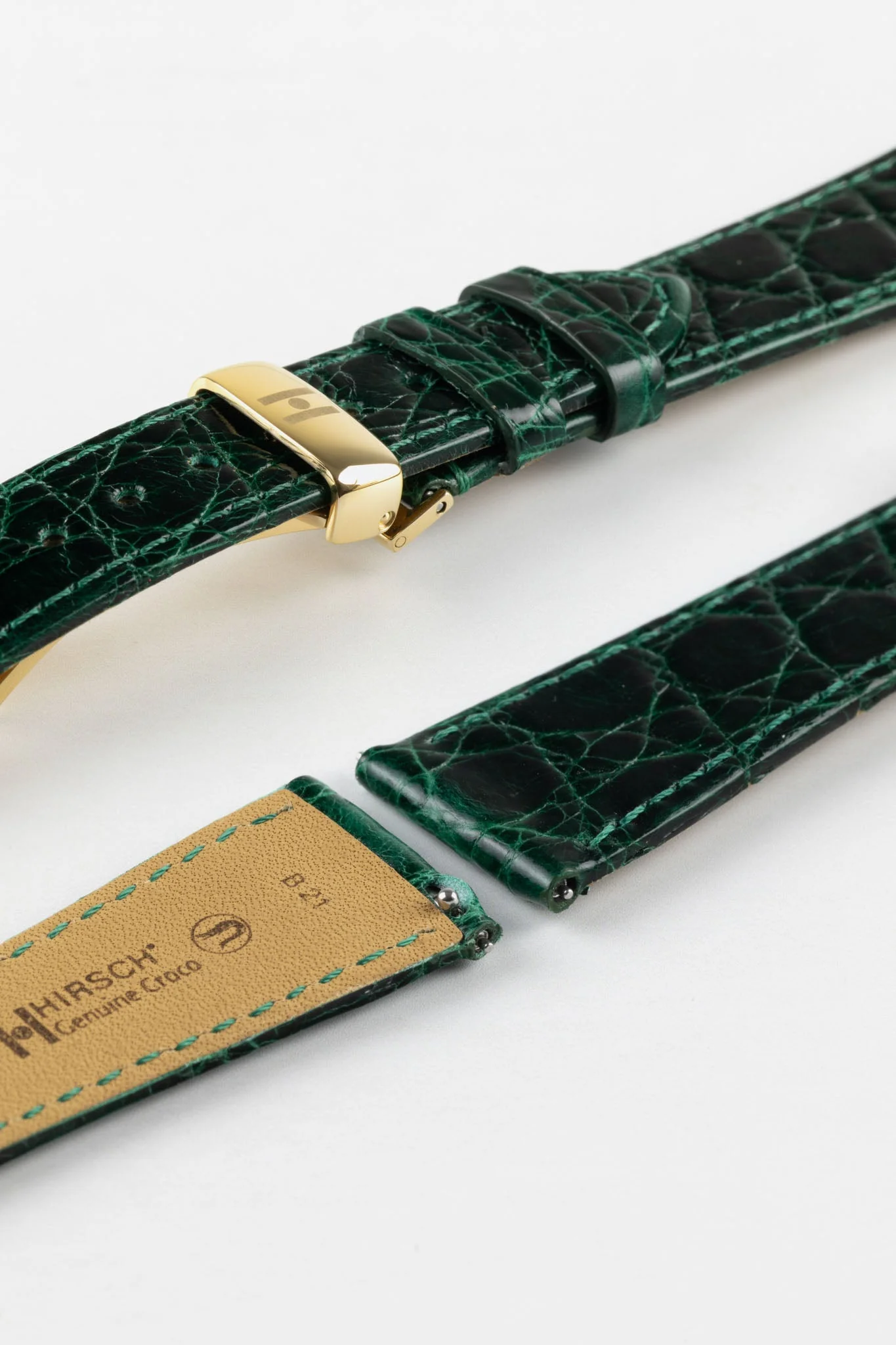 Hirsch GENUINE CROCO Shiny Crocodile Leather Watch Strap in GREEN - Image 11