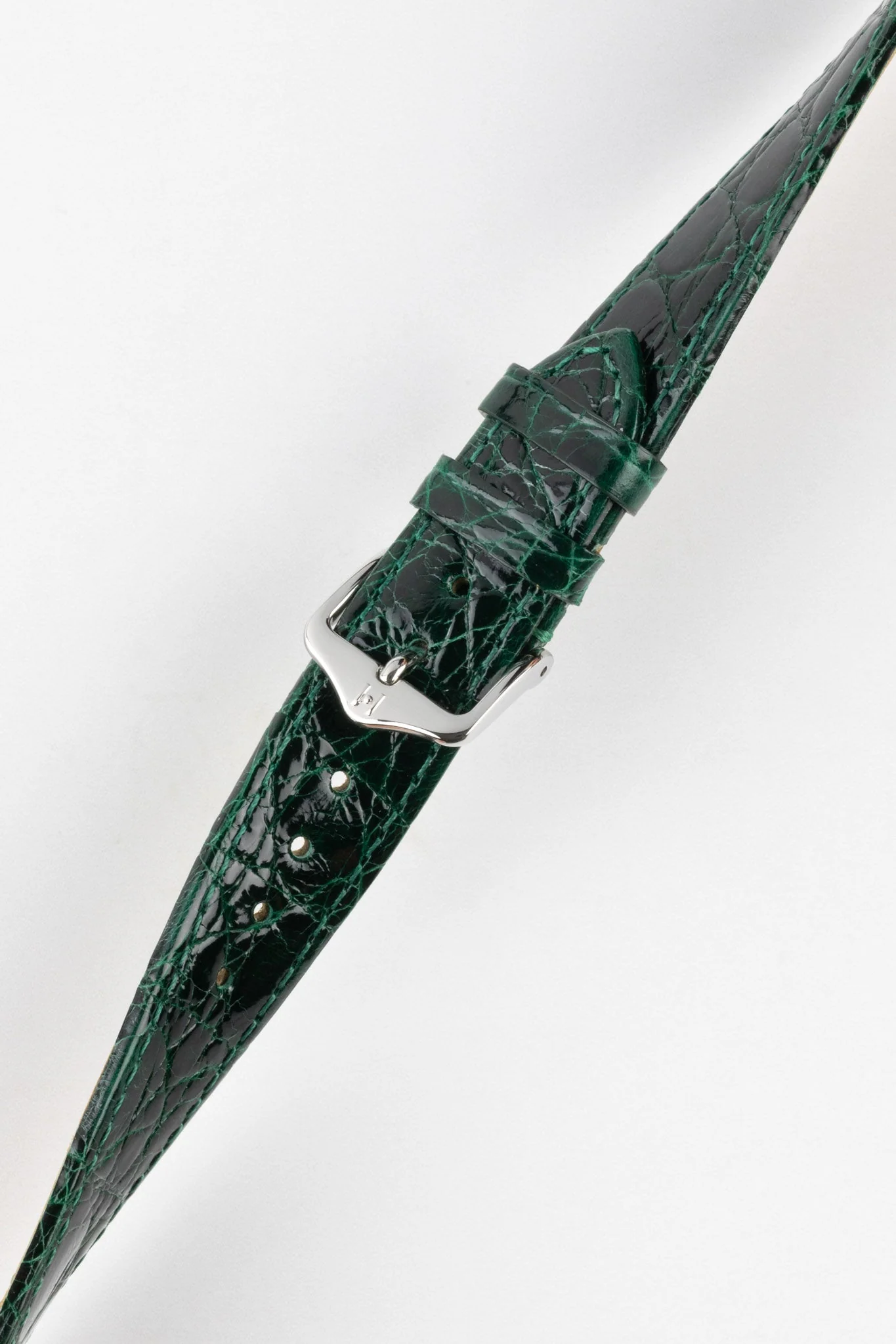 Hirsch GENUINE CROCO Shiny Crocodile Leather Watch Strap in GREEN - Image 5
