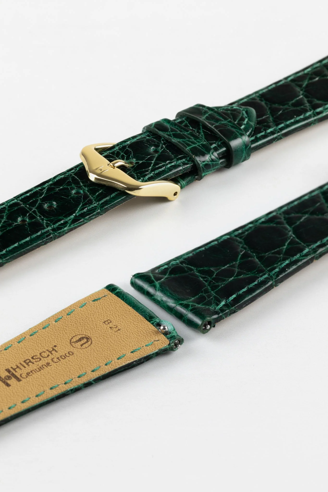 Hirsch GENUINE CROCO Shiny Crocodile Leather Watch Strap in GREEN - Image 8