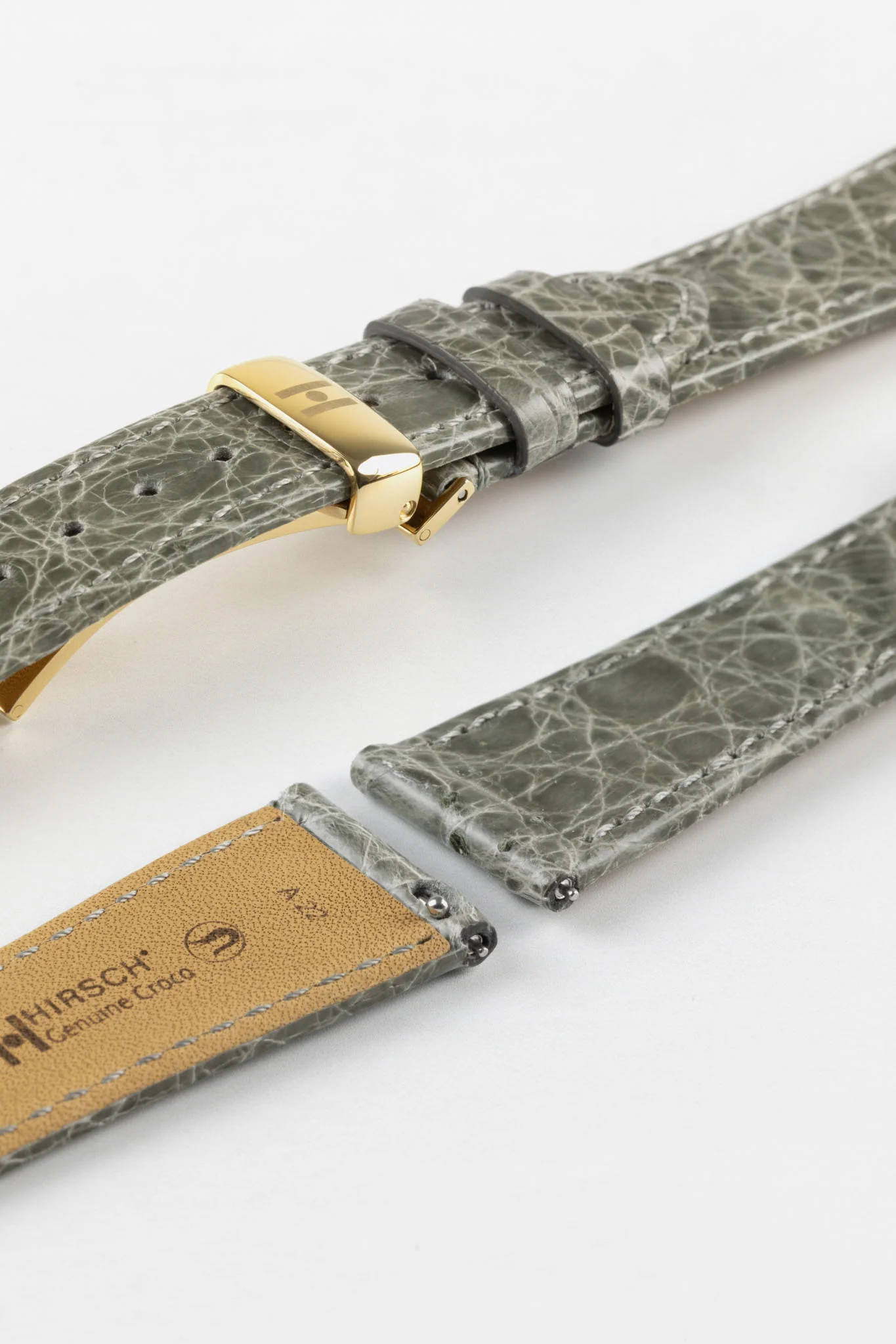 Hirsch GENUINE CROCO Shiny Crocodile Leather Watch Strap in GREY - Image 11
