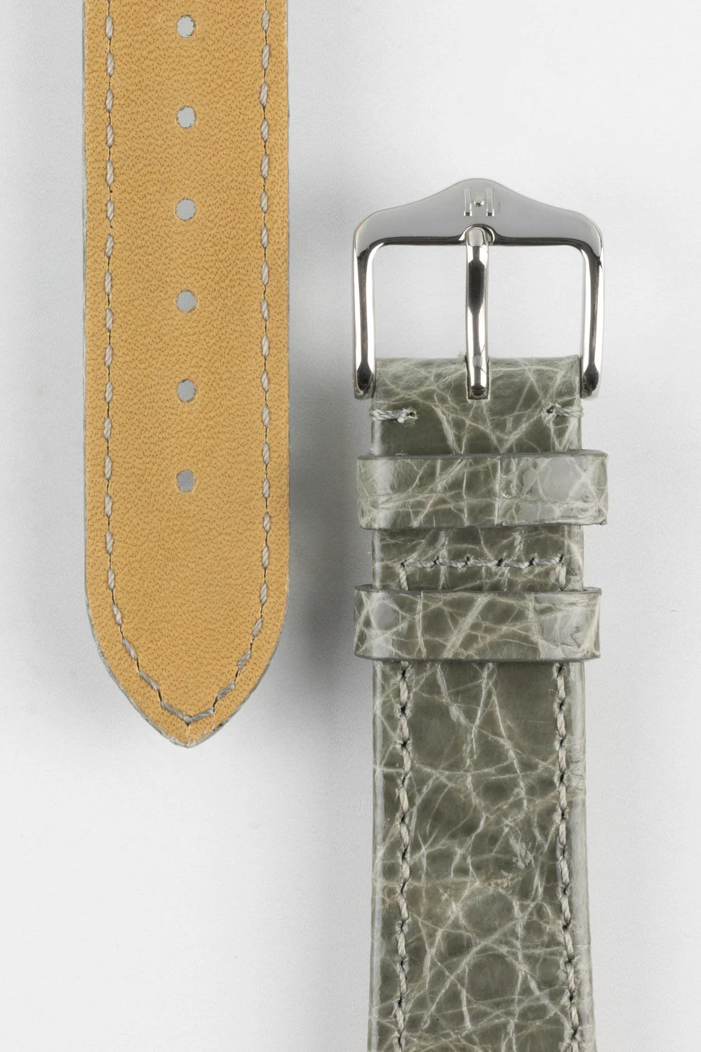 Hirsch GENUINE CROCO Shiny Crocodile Leather Watch Strap in GREY - Image 3