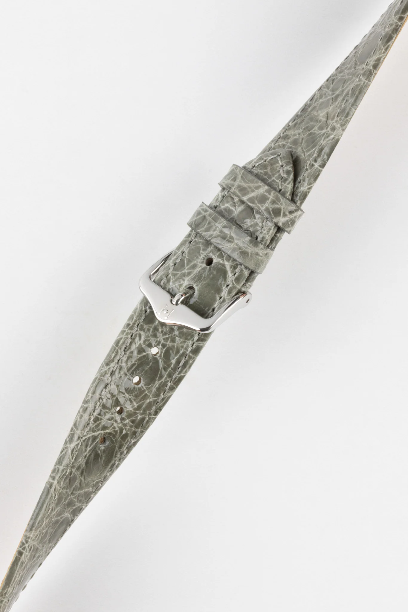 Hirsch GENUINE CROCO Shiny Crocodile Leather Watch Strap in GREY - Image 5