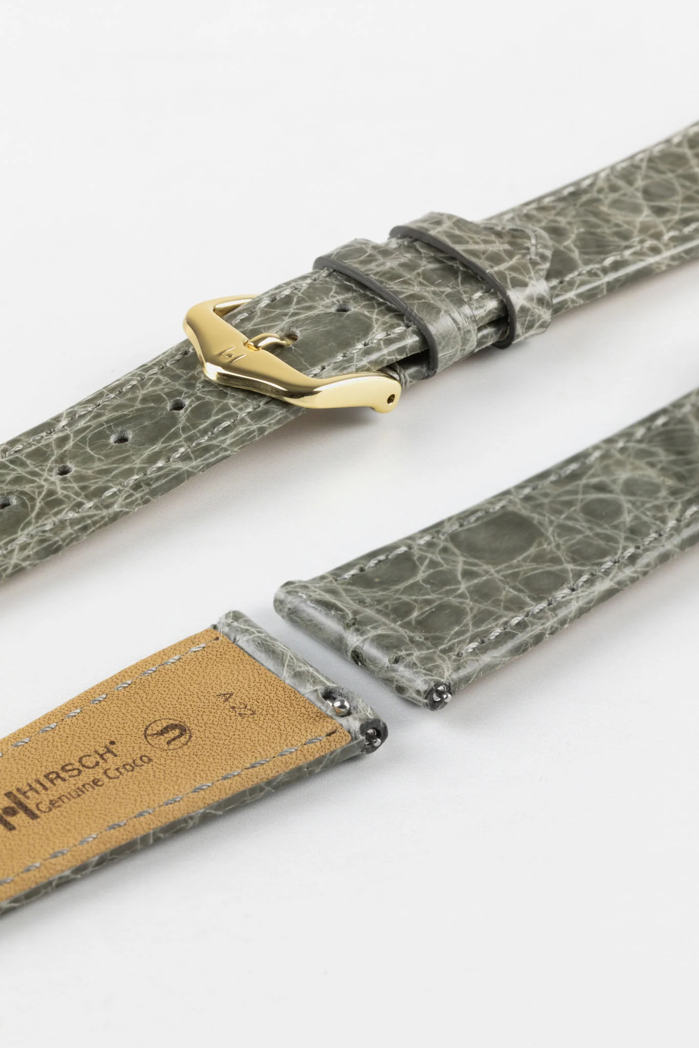 Hirsch GENUINE CROCO Shiny Crocodile Leather Watch Strap in GREY - Image 8