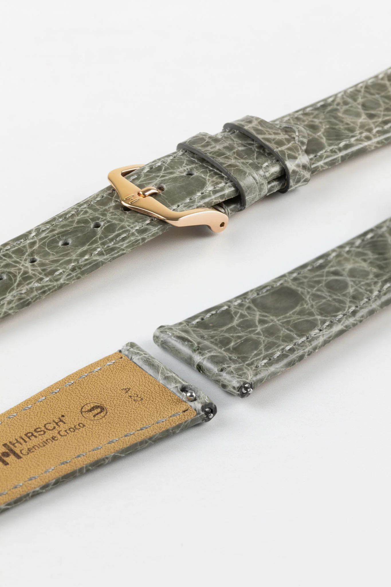 Hirsch GENUINE CROCO Shiny Crocodile Leather Watch Strap in GREY - Image 9